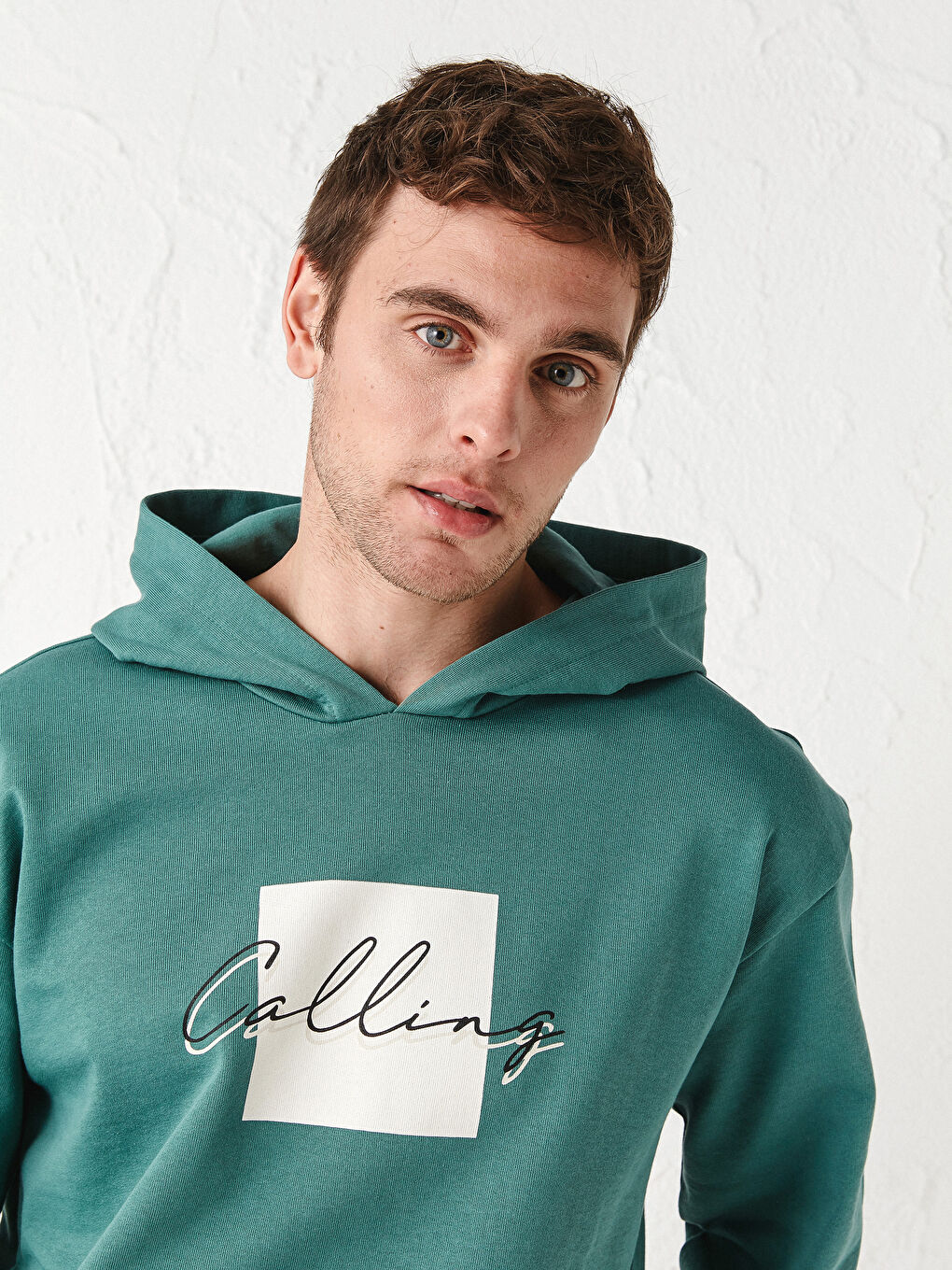 Yeşil Uzun Kollu Baskılı Kalın Erkek Hoodie-2