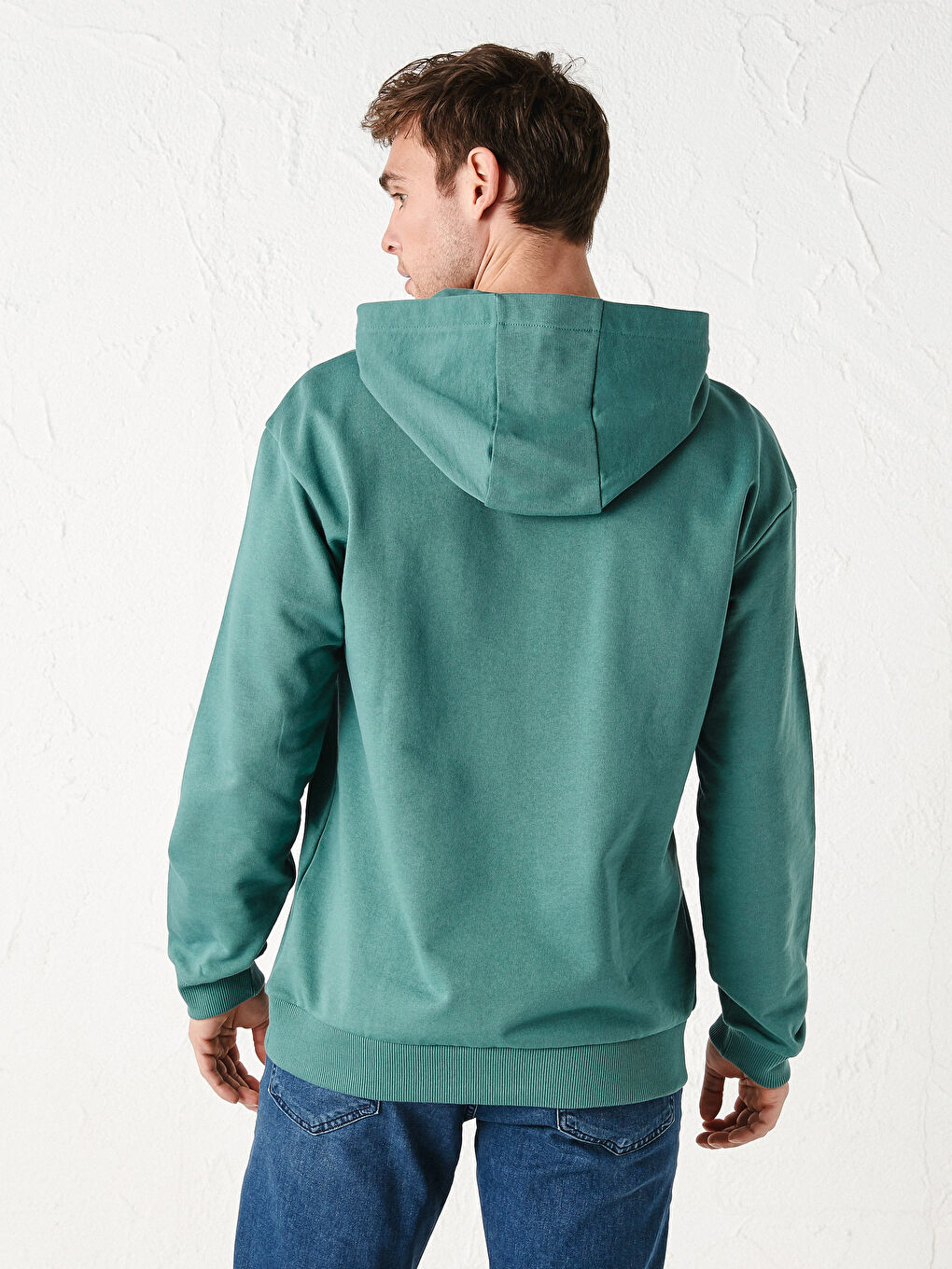 Yeşil Uzun Kollu Baskılı Kalın Erkek Hoodie-4