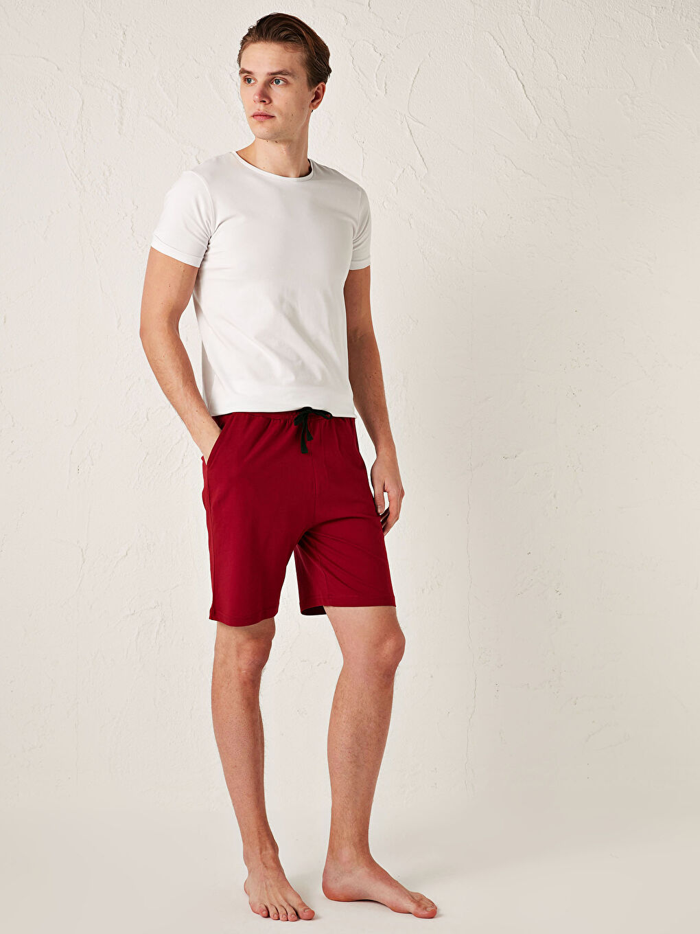 Bordo Standart Kalıp Pamuklu Erkek Pijama Alt Şort