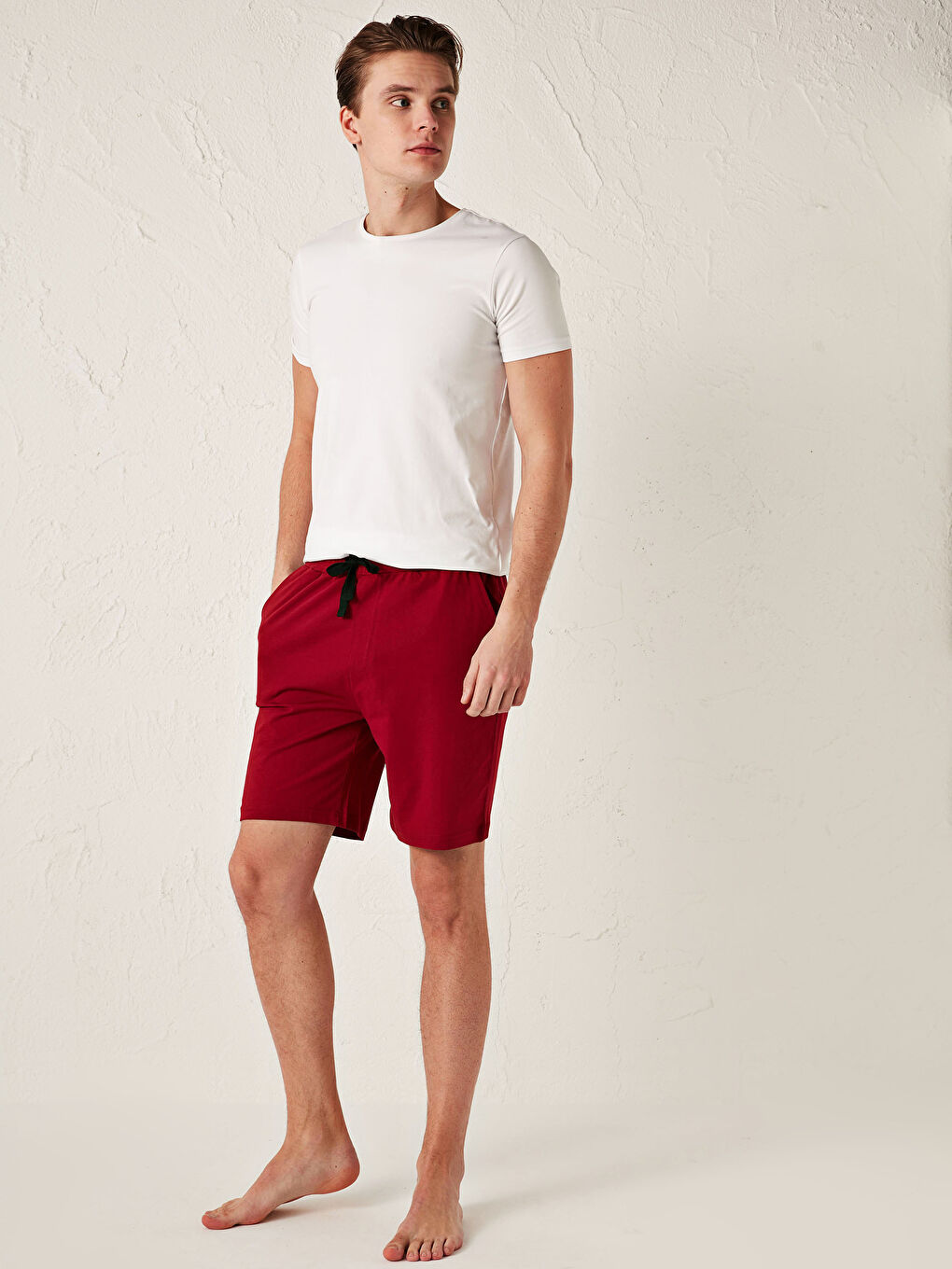 Bordo Standart Kalıp Pamuklu Erkek Pijama Alt Şort-1