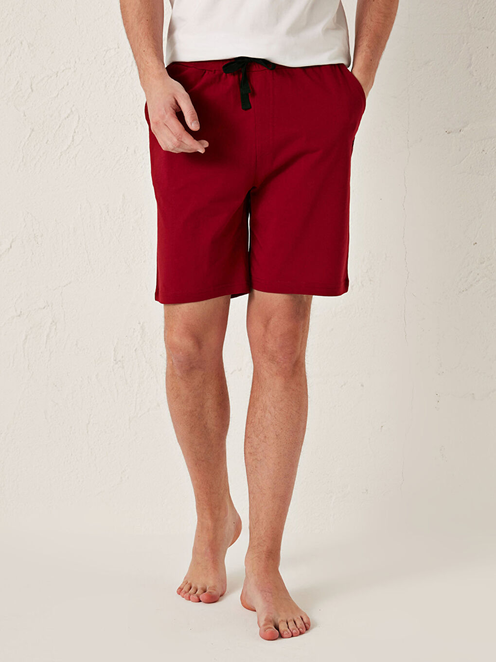 Bordo Standart Kalıp Pamuklu Erkek Pijama Alt Şort-2