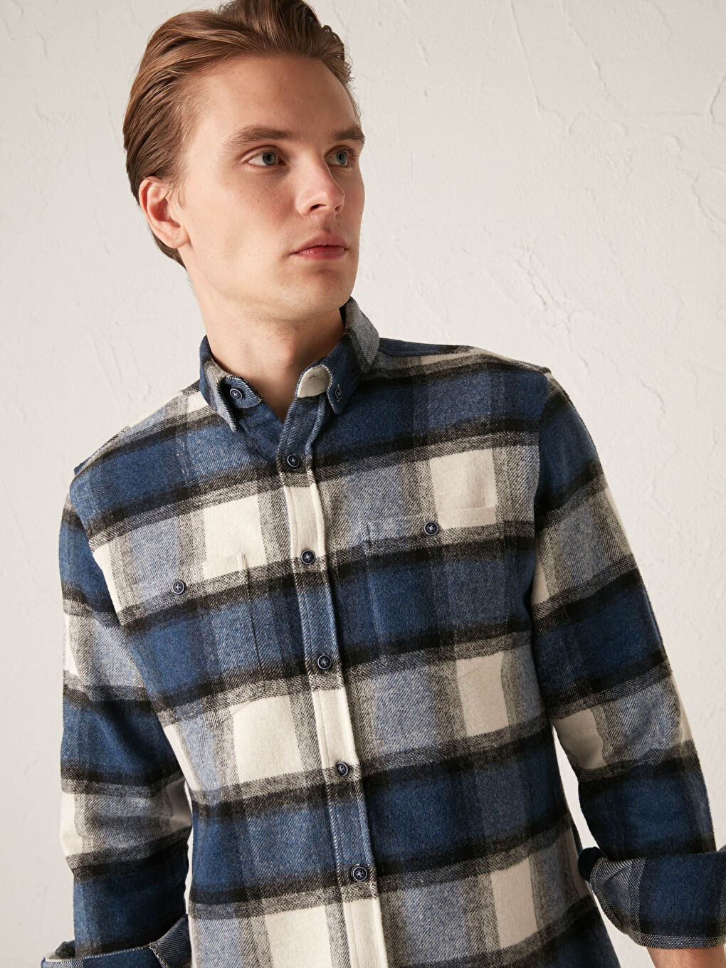 İndigo Regular Fit Uzun Kollu Ekose Erkek Oduncu Gömlek-1