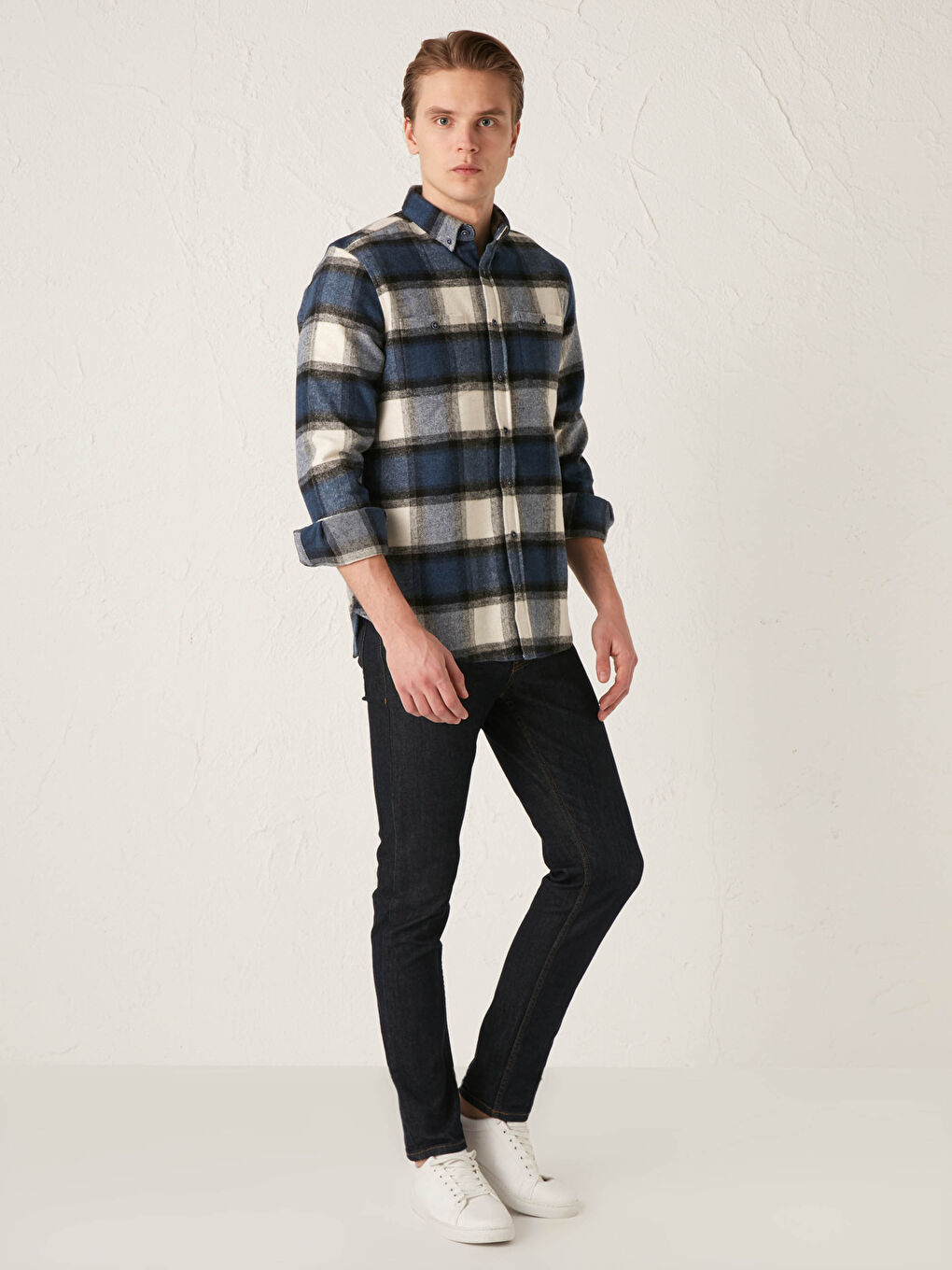 İndigo Regular Fit Uzun Kollu Ekose Erkek Oduncu Gömlek-3