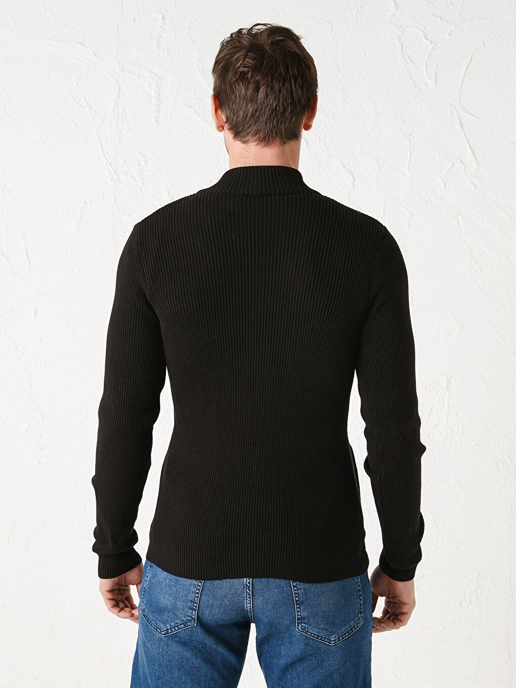 Cardigan Tricot Slim Fit Guler Tip Pâlnie Mânecă Lungă pentru Bărbați-4