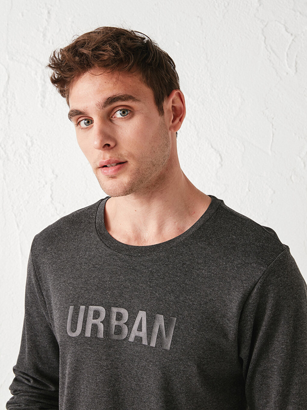 Antrasit Bisiklet Yaka Uzun Kollu Baskılı Erkek Sweatshirt-2