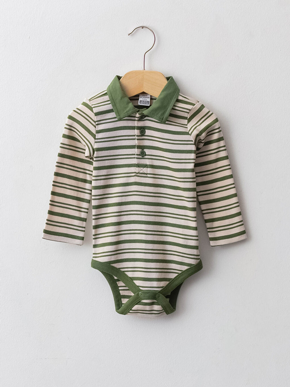 Shirt Neck Long Sleeve Striped Baby Boy Body with Snap Crotch