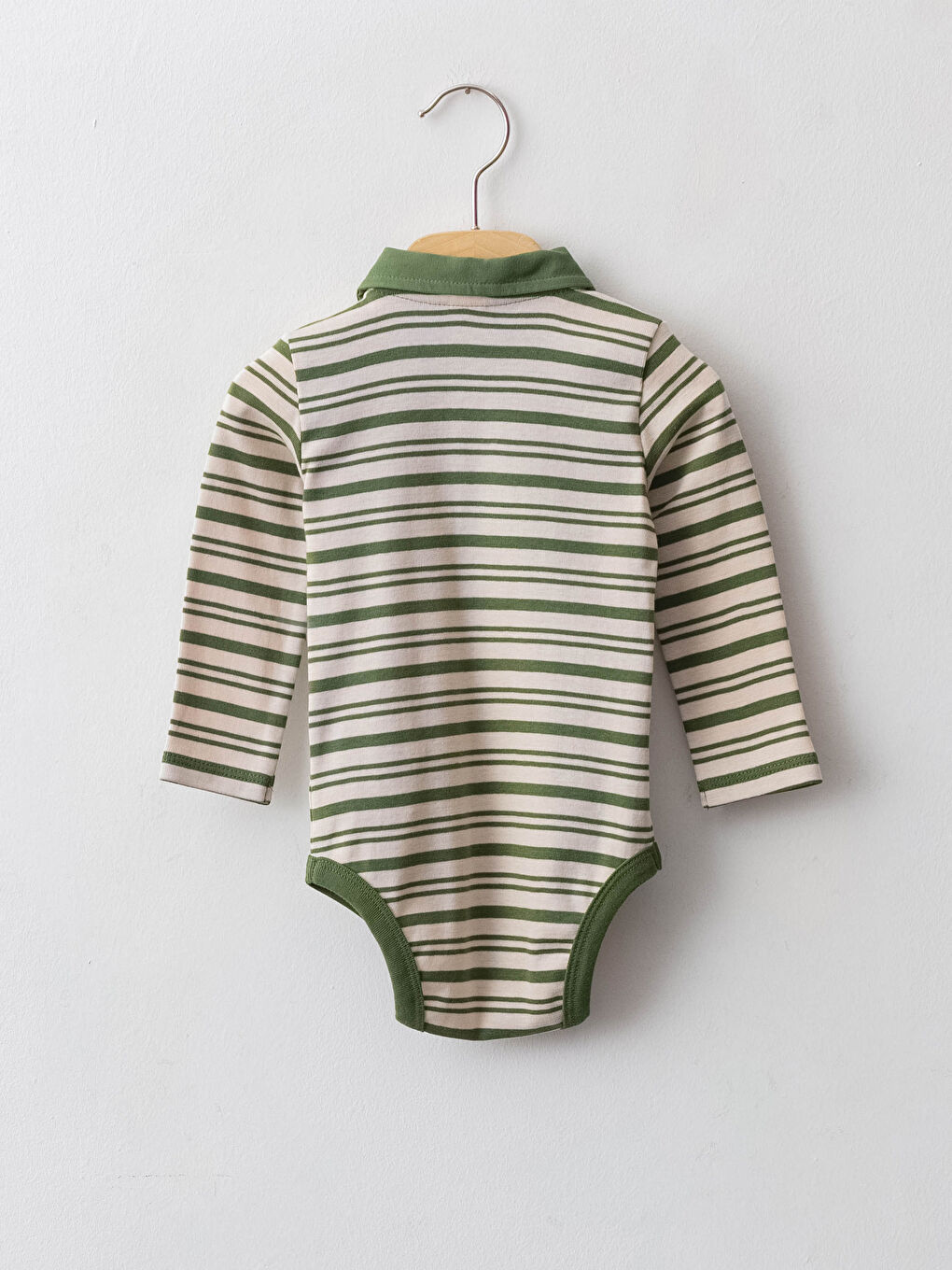 Shirt Neck Long Sleeve Striped Baby Boy Body with Snap Crotch-1