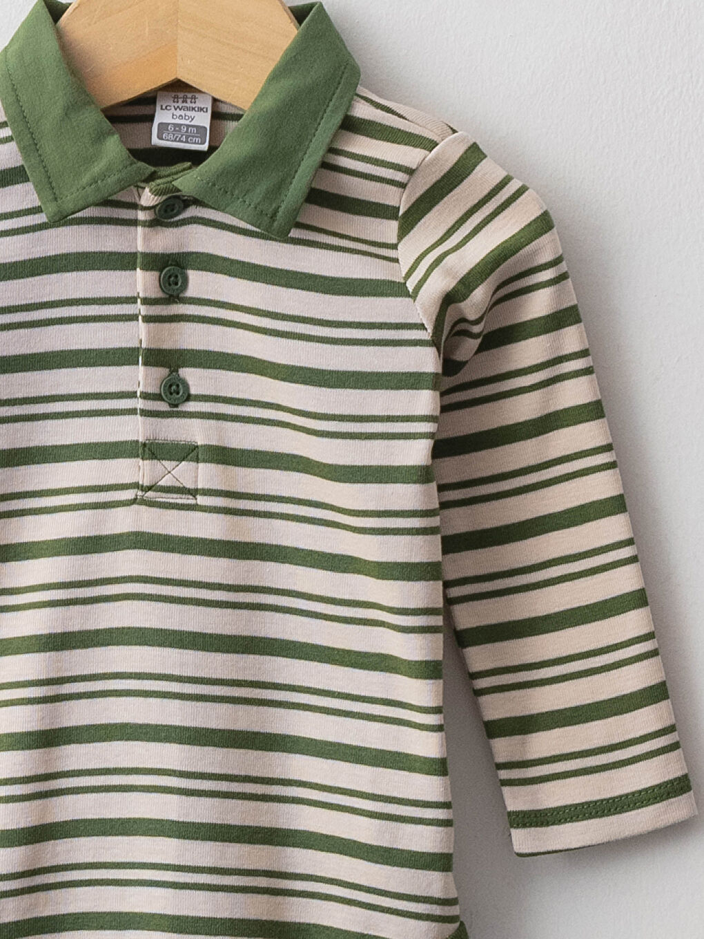 Shirt Neck Long Sleeve Striped Baby Boy Body with Snap Crotch-2