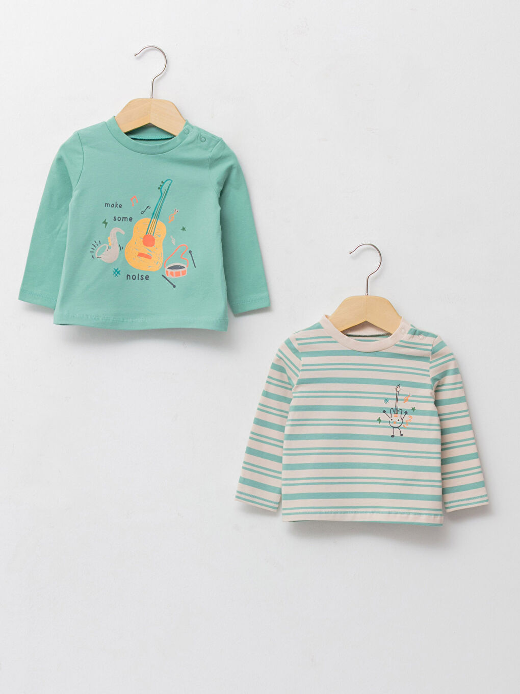 Crew Neck Long Sleeve Printed Cotton Baby Boy T-Shirt 2 Pieces
