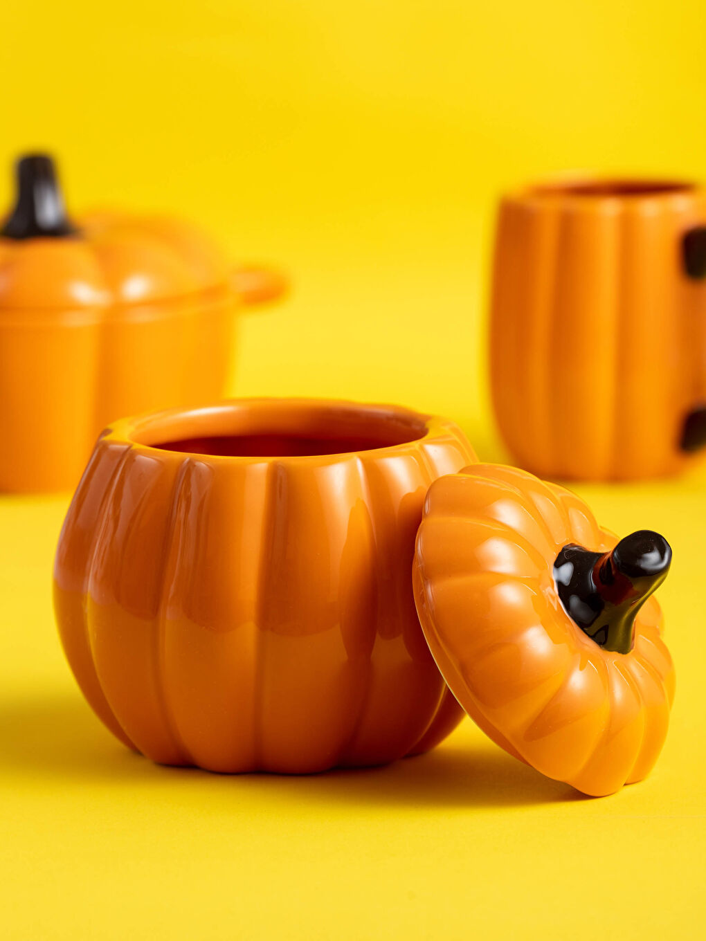 Pumpkin Patterned Sugar Bowl With Lid