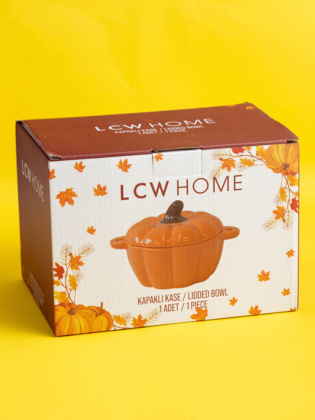 LCW HOME Pumpkin Shaped Ceramic Bowl With Lid 6x6x5 Cm -W11363Z8-CSX