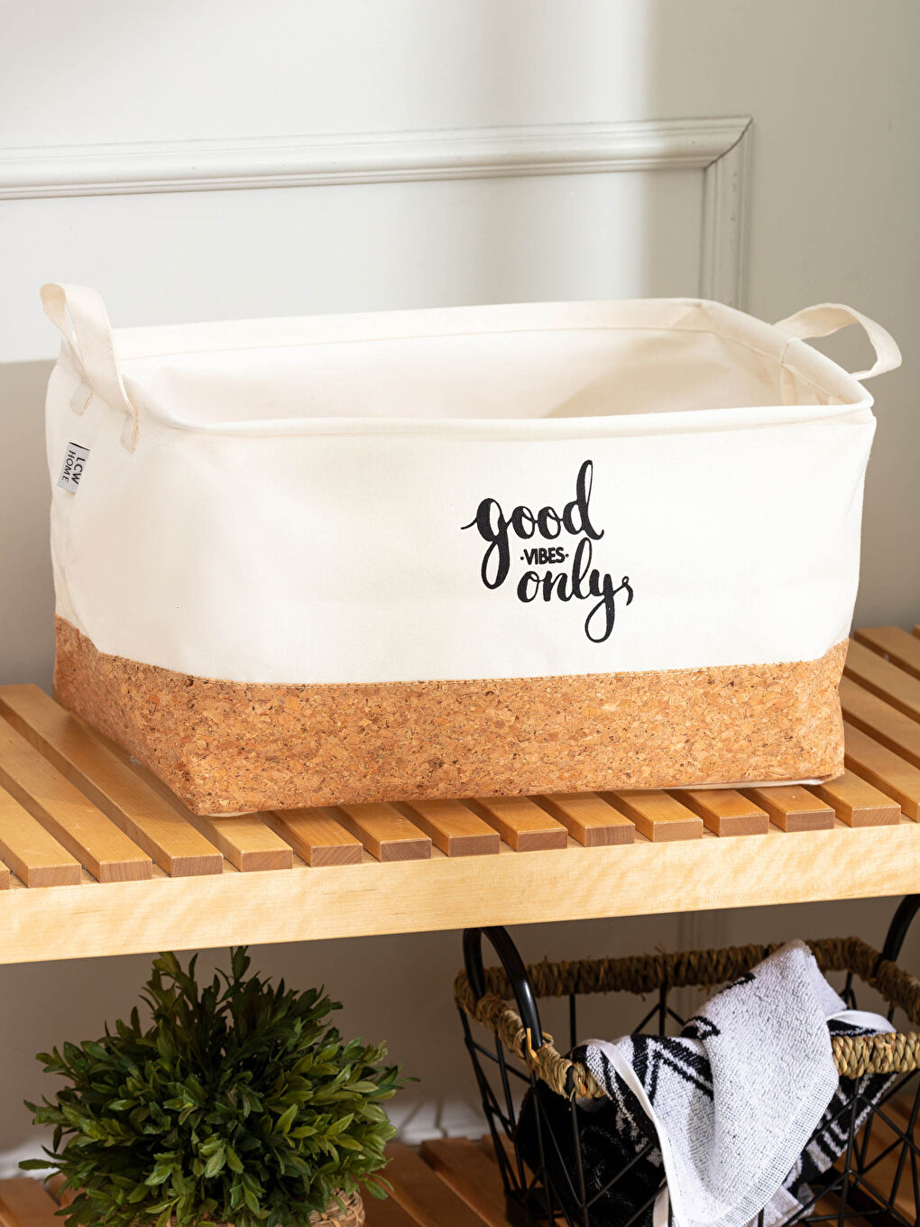 Siyah Slogan Baskılı Organizer Sepet 38x26x23 cm