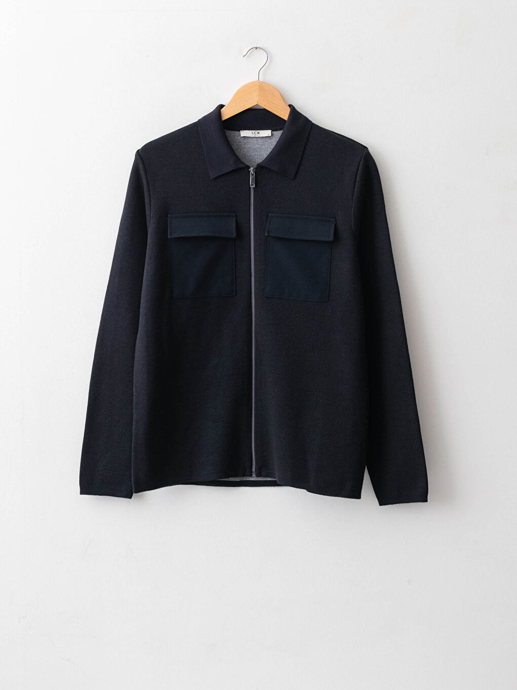 Lacivert Dar Kalıp Gömlek Yaka Basic Erkek Hırka