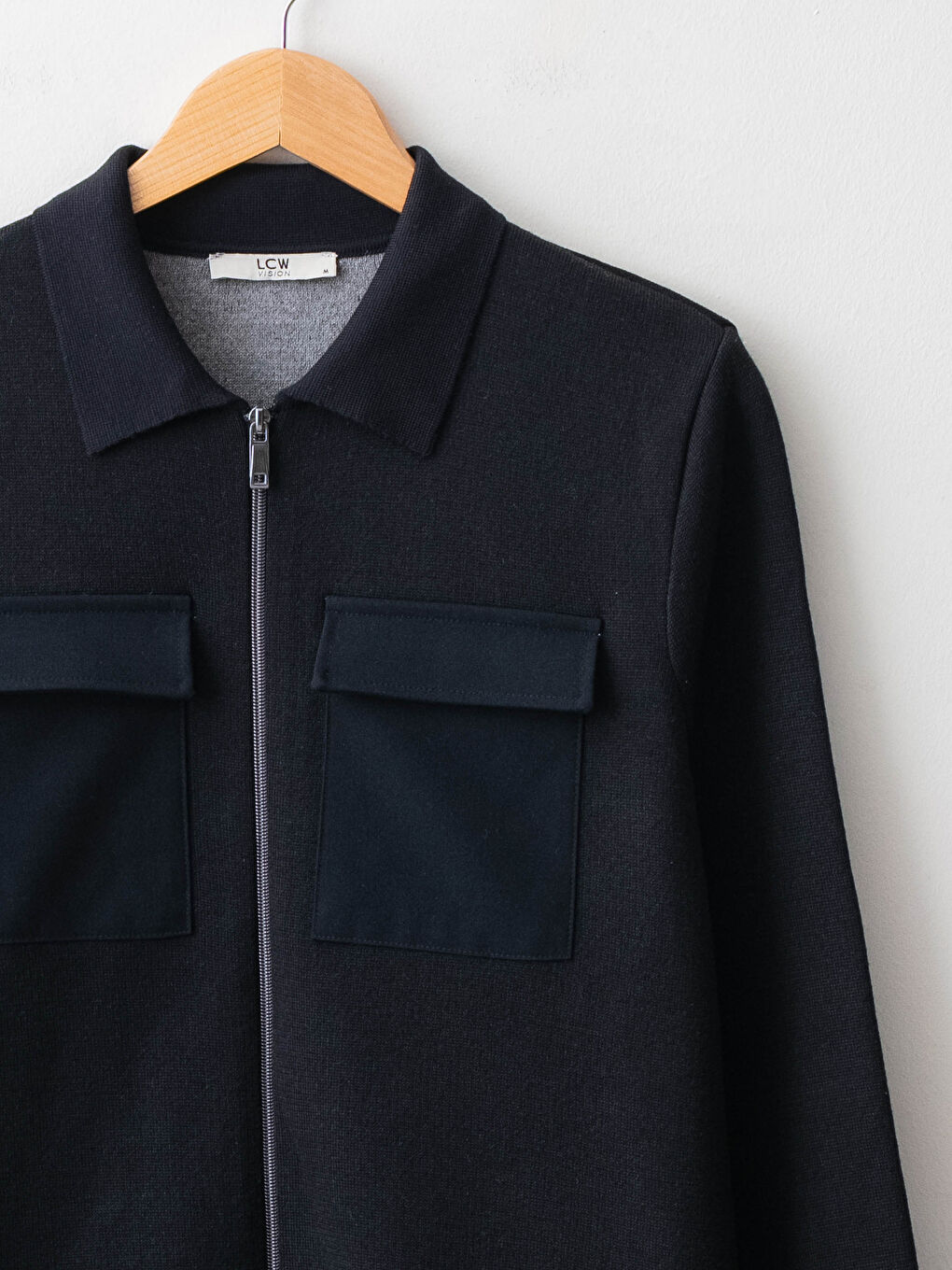 Lacivert Dar Kalıp Gömlek Yaka Basic Erkek Hırka-2