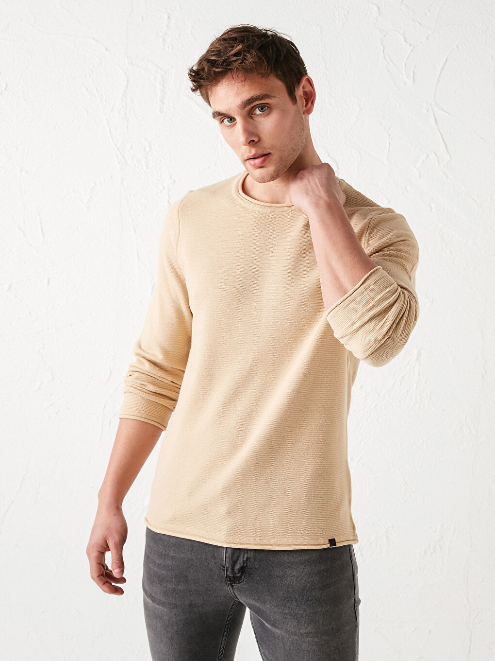 Crew Neck Long Sleeve Thin Men's Tricot Sweater