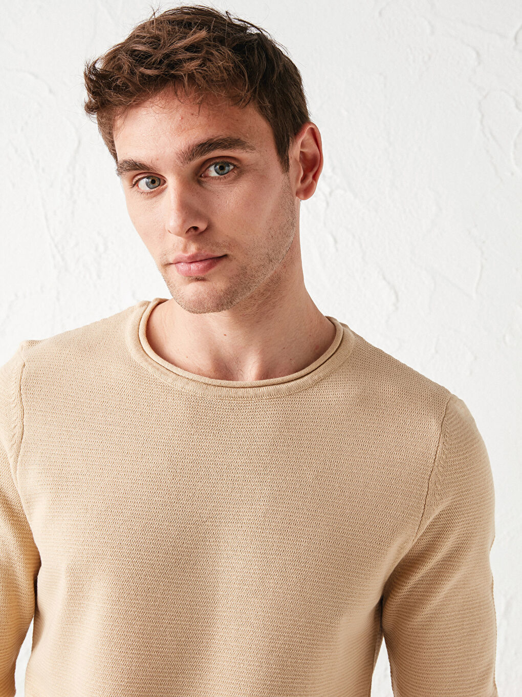 Crew Neck Long Sleeve Thin Men's Tricot Sweater-2