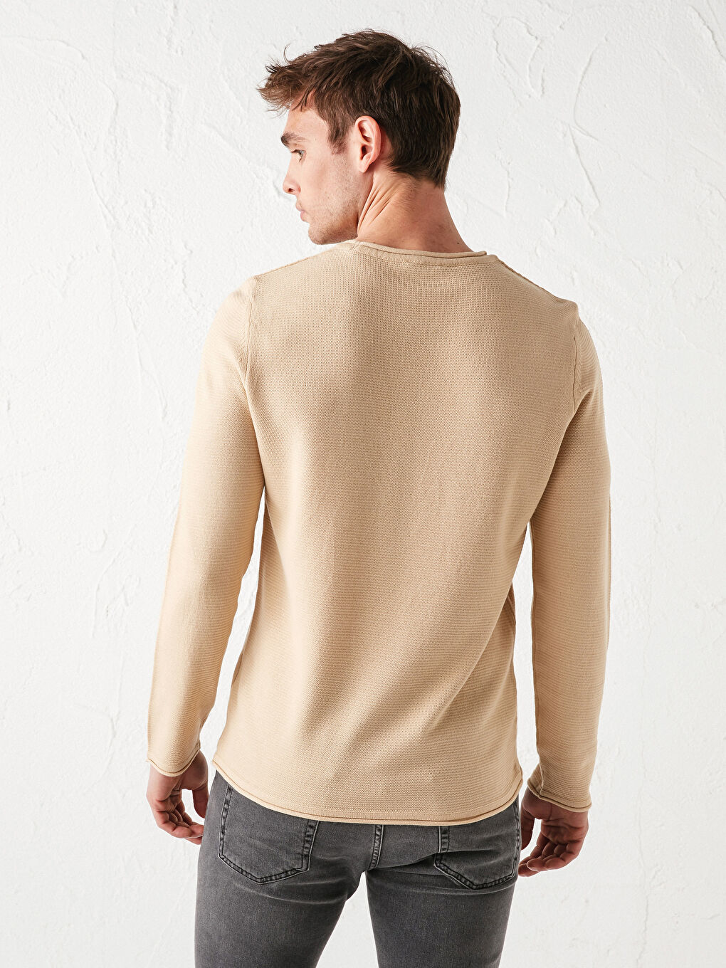 Crew Neck Long Sleeve Thin Men's Tricot Sweater-4