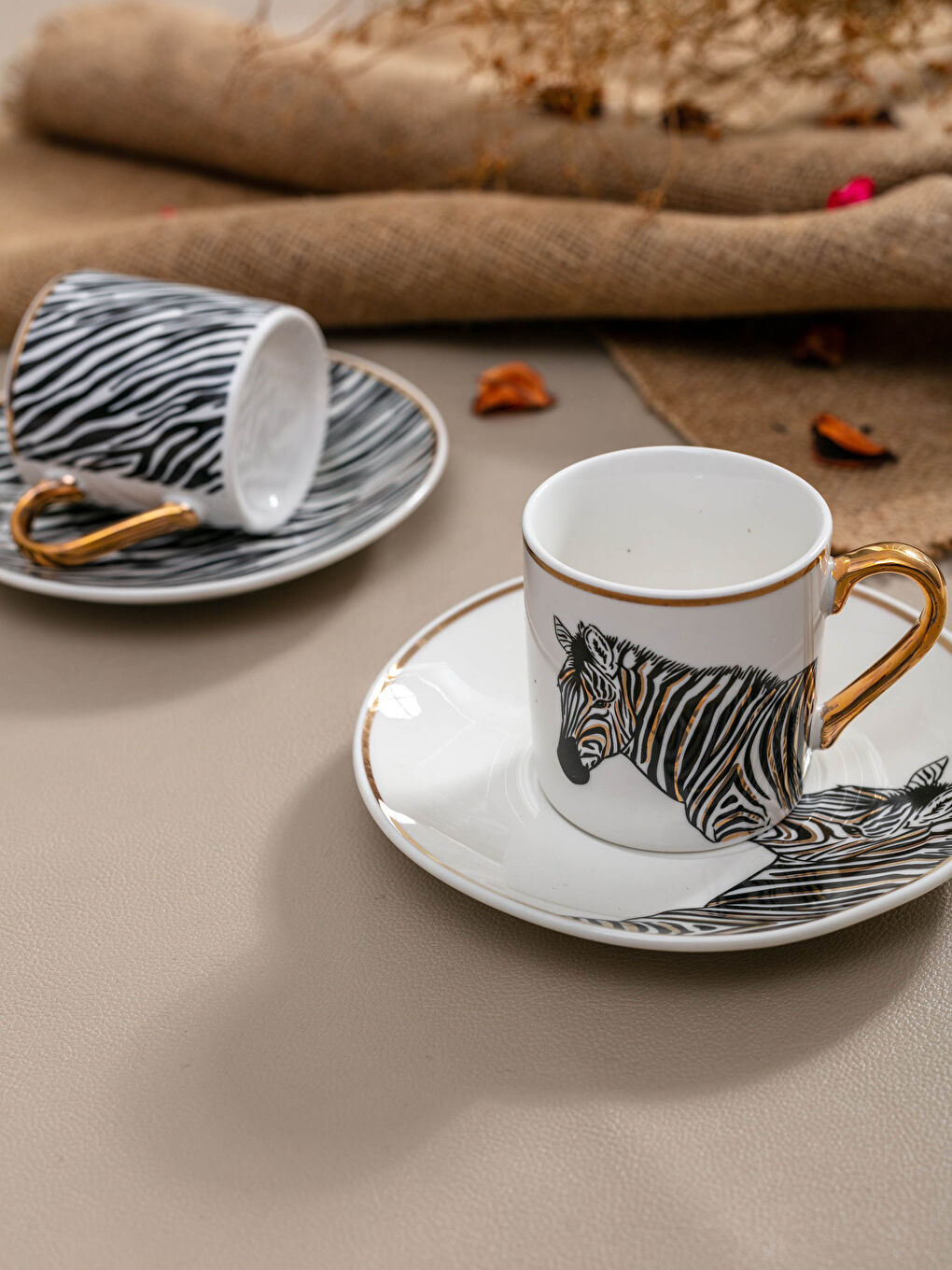 LCW HOME Zebra Patterned Porcelain Turkish Coffee Cup Set of 2 5x5x6 Cm -W11492Z8-LQJ