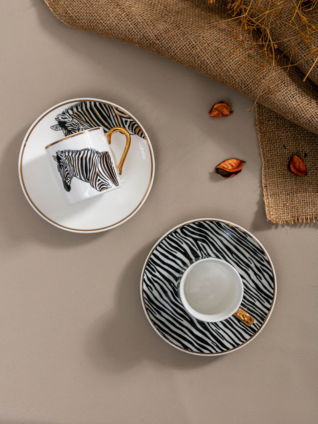 LCW HOME Zebra Patterned Porcelain Turkish Coffee Cup Set of 2 5x5x6 Cm -W11492Z8-LQJ