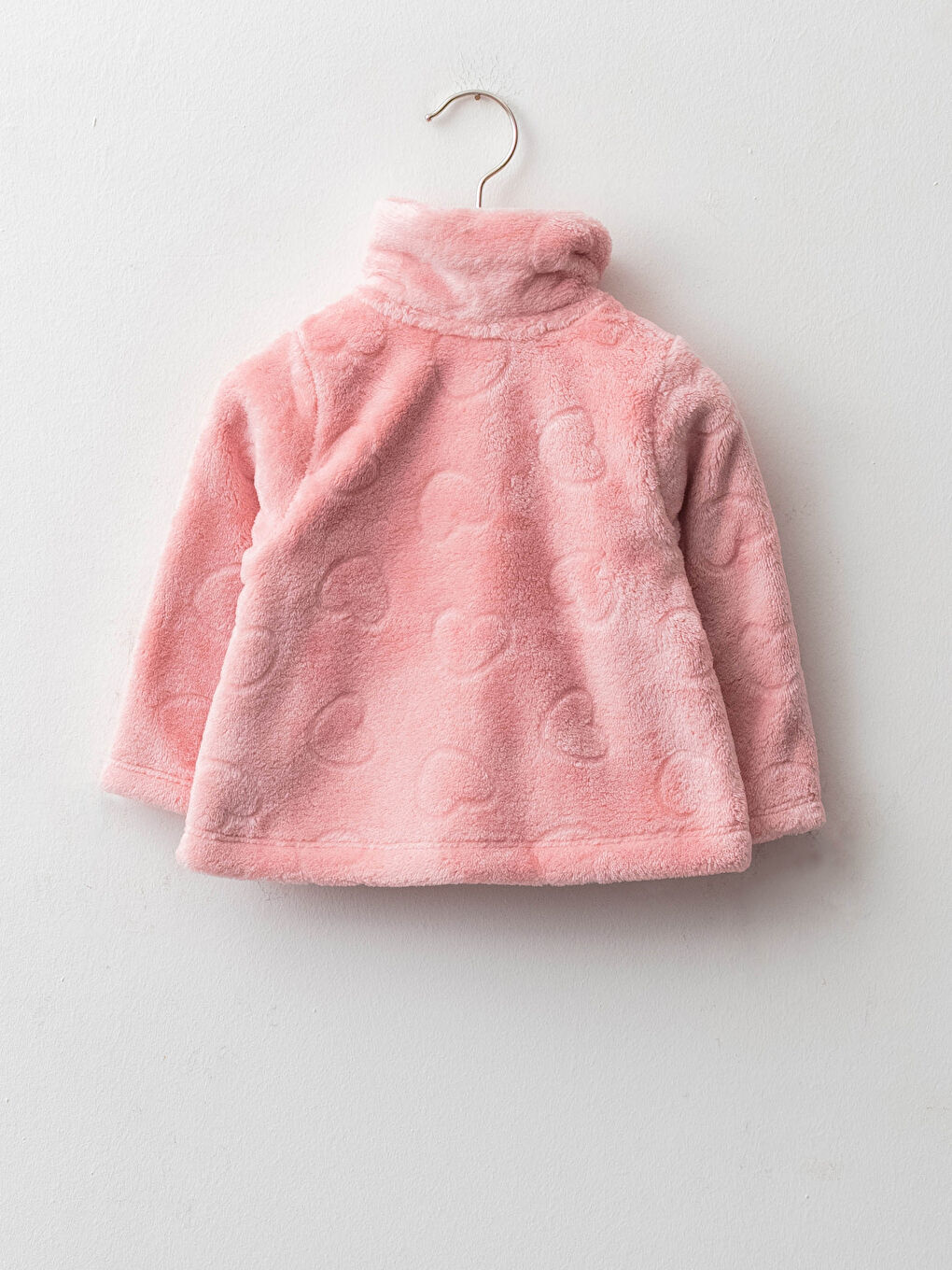 Pembe Bebe Yaka Uzun Kollu Desenli Kız Bebek Pelüş Mont-3