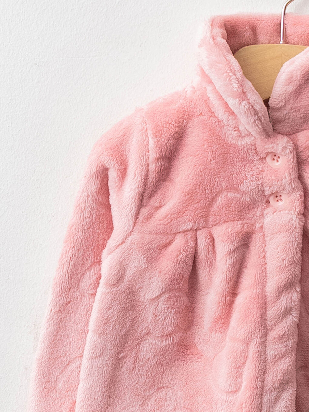 Pembe Bebe Yaka Uzun Kollu Desenli Kız Bebek Pelüş Mont-4