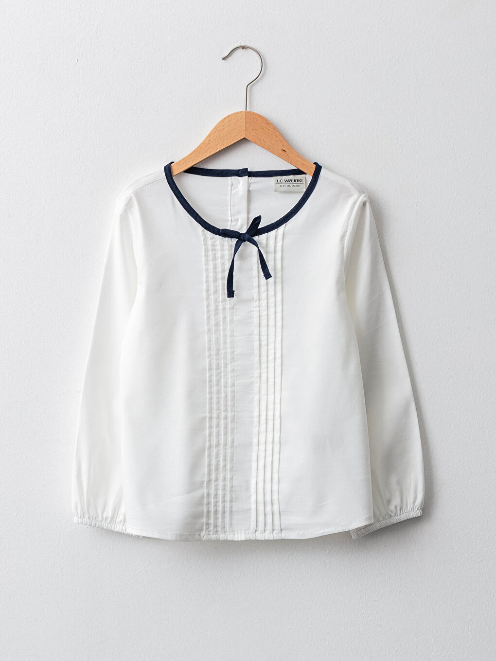 Дөңгелек жағалы негізгі ұзын жең поплин қыз блузкасы