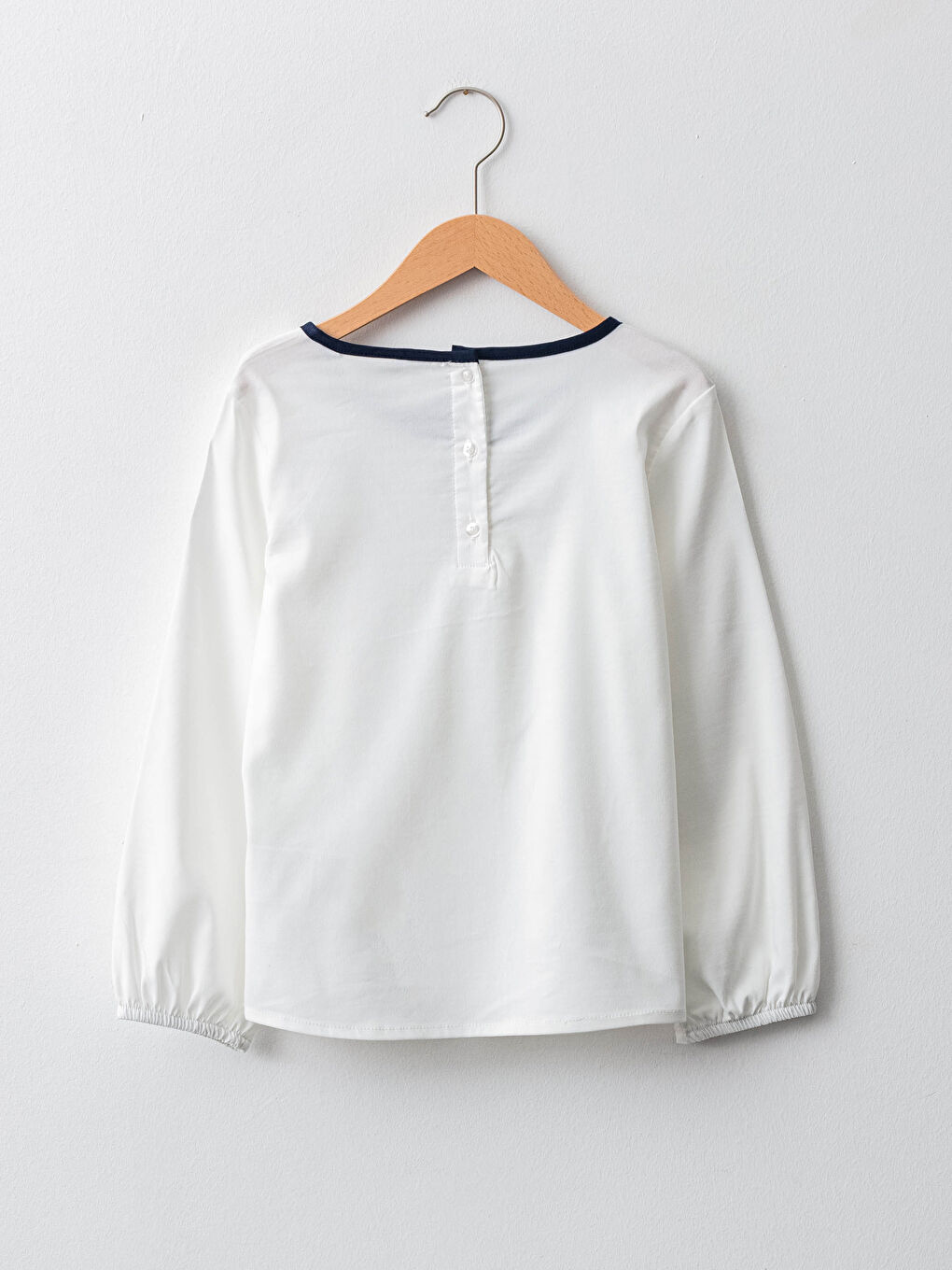 Дөңгелек жағалы негізгі ұзын жең поплин қыз блузкасы-1