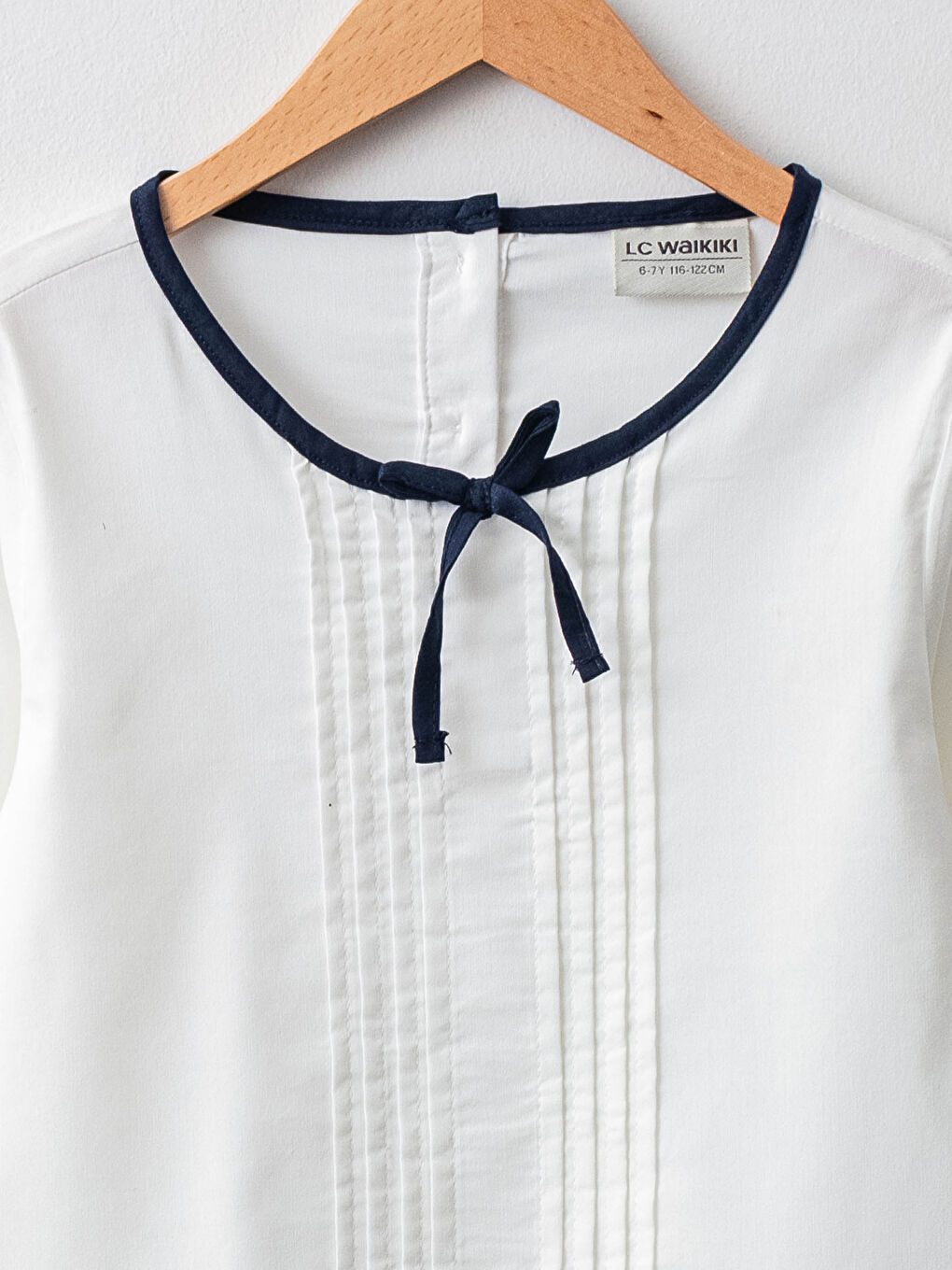 Дөңгелек жағалы негізгі ұзын жең поплин қыз блузкасы-2