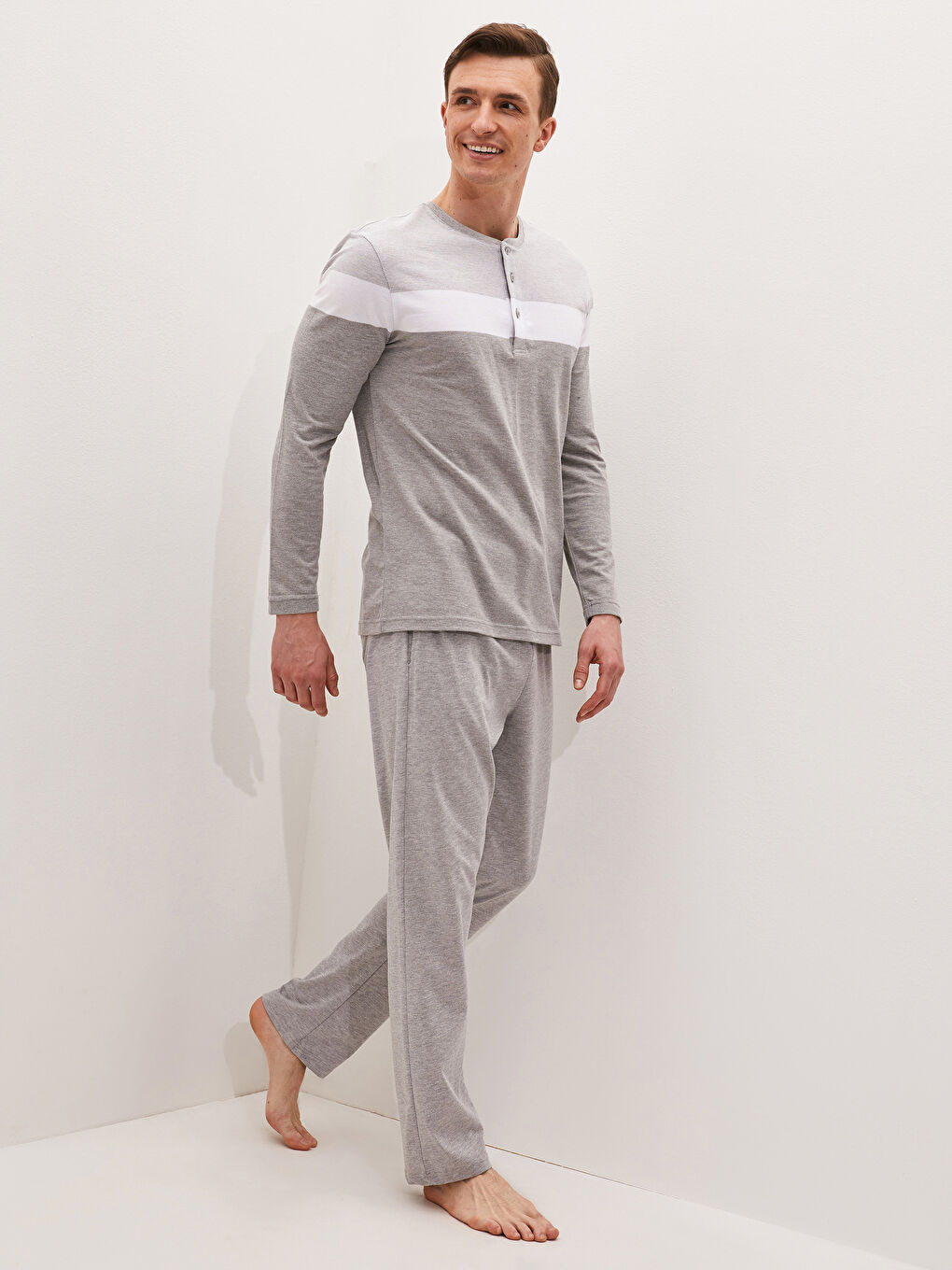 Gri Standart Kalıp Erkek Pijama Takımı-2