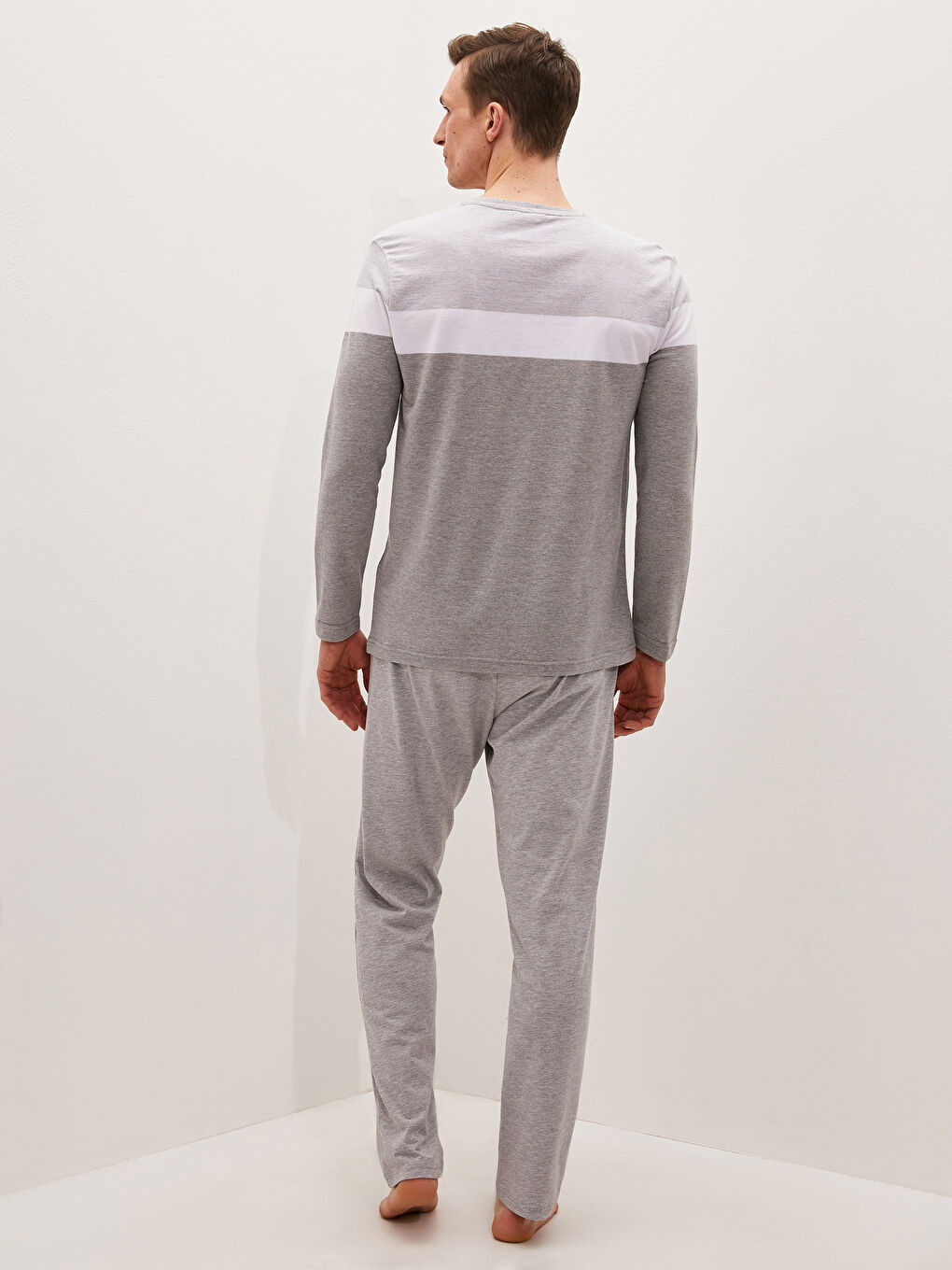 Gri Standart Kalıp Erkek Pijama Takımı-3