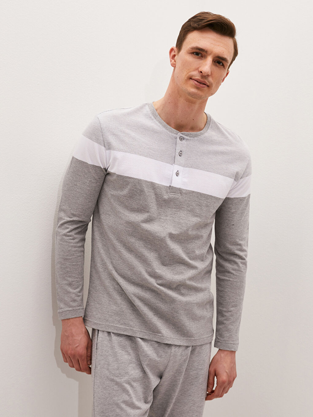 Gri Standart Kalıp Erkek Pijama Takımı-4