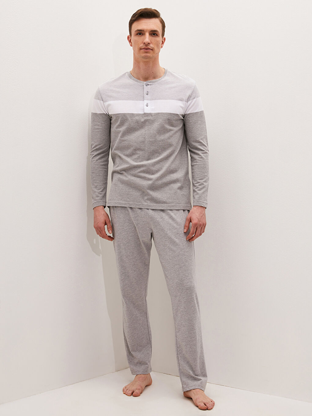 Gri Standart Kalıp Erkek Pijama Takımı-1