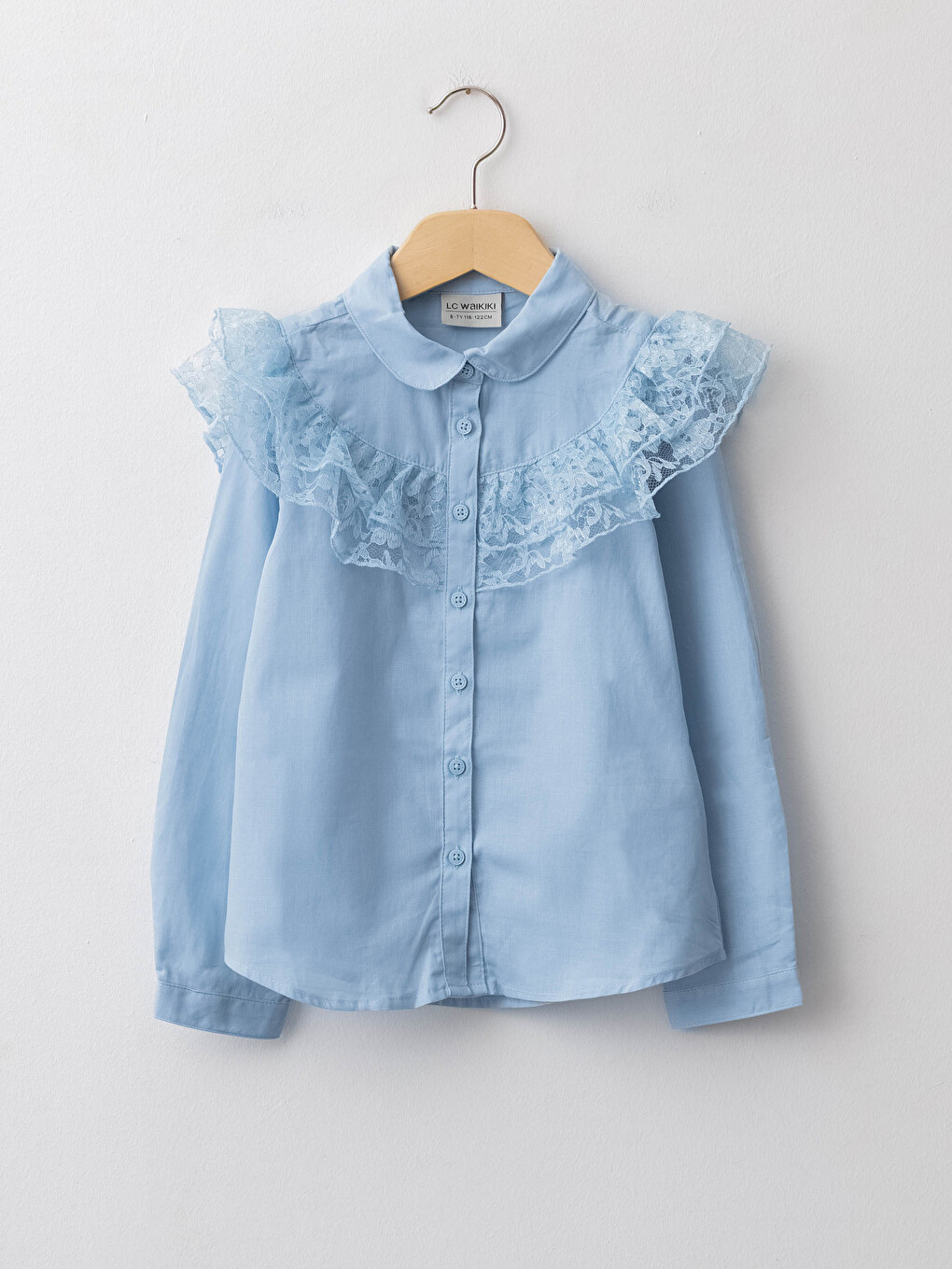 LCW Kids Lace Detailed Long Sleeve Poplin Girl Shirt - W11764Z4
