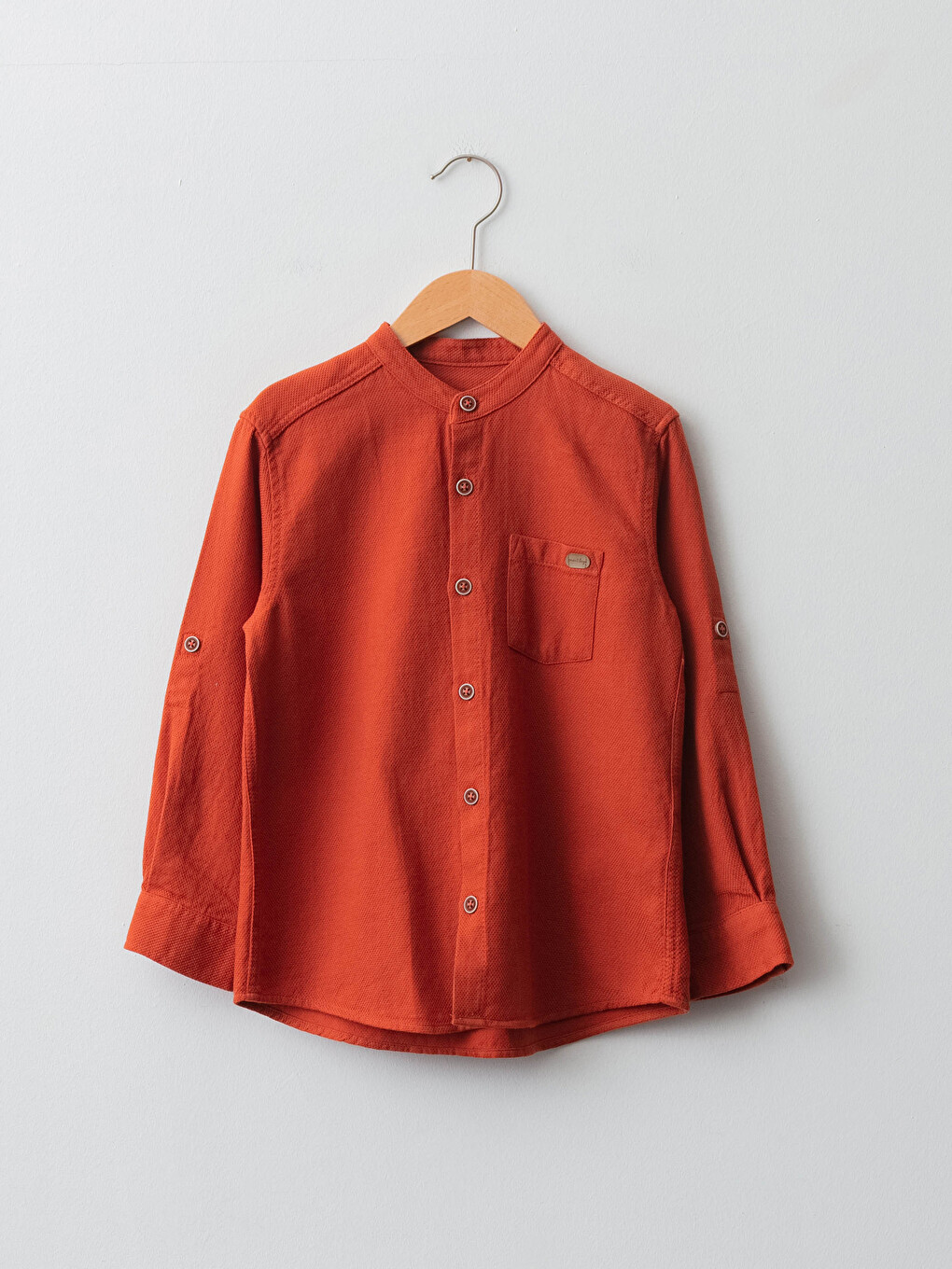 Grandad Collar Dobby Long Sleeve Boy Shirt