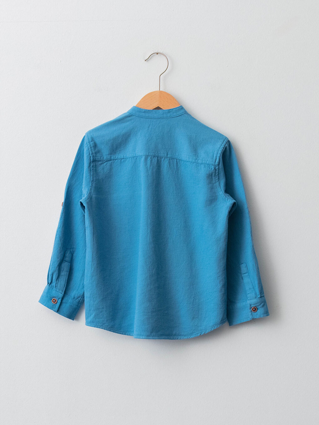 Рубашка для мальчика с воротником-стойкой и длинным рукавом из ткани добби-1