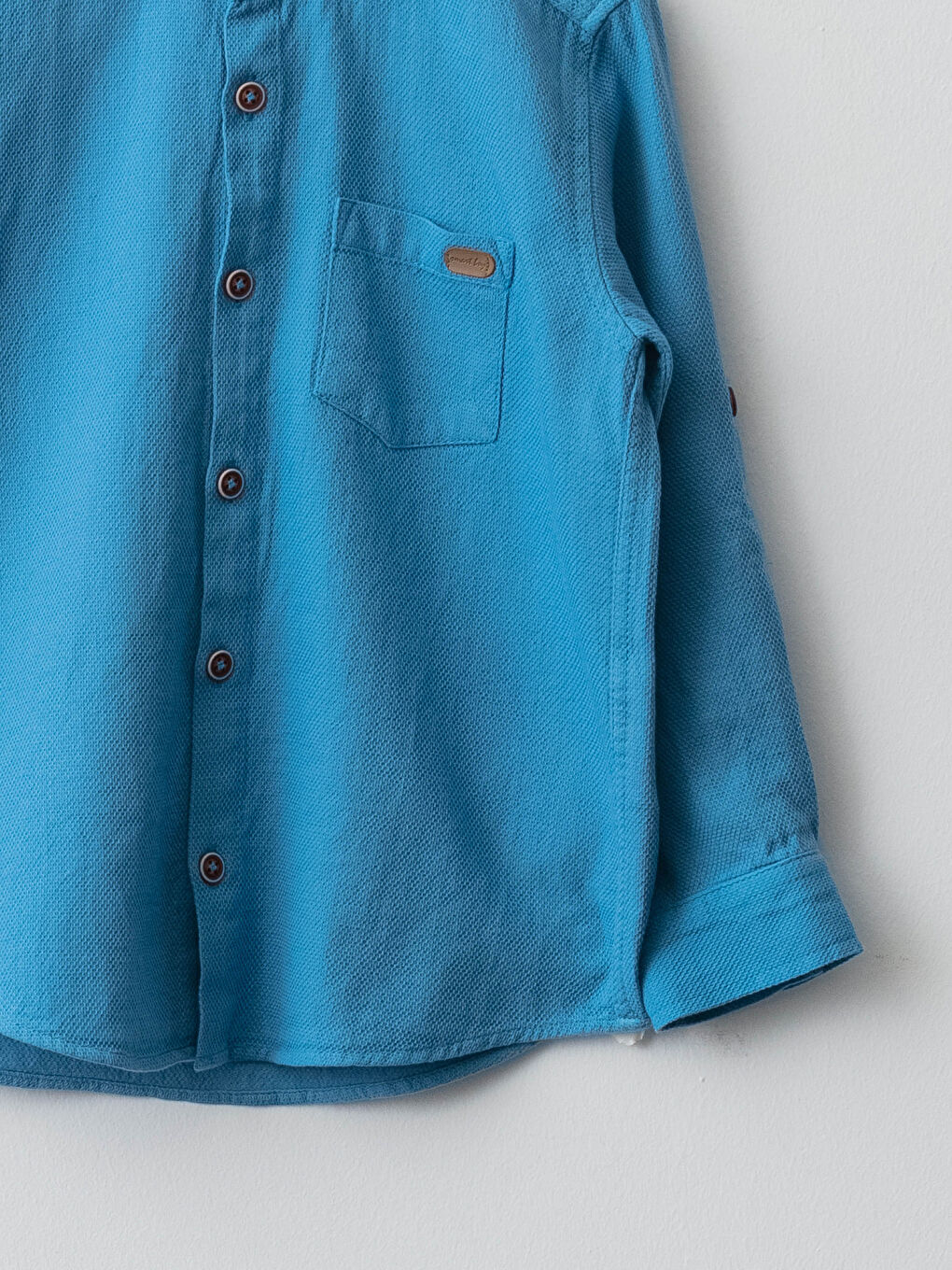 Рубашка для мальчика с воротником-стойкой и длинным рукавом из ткани добби-2