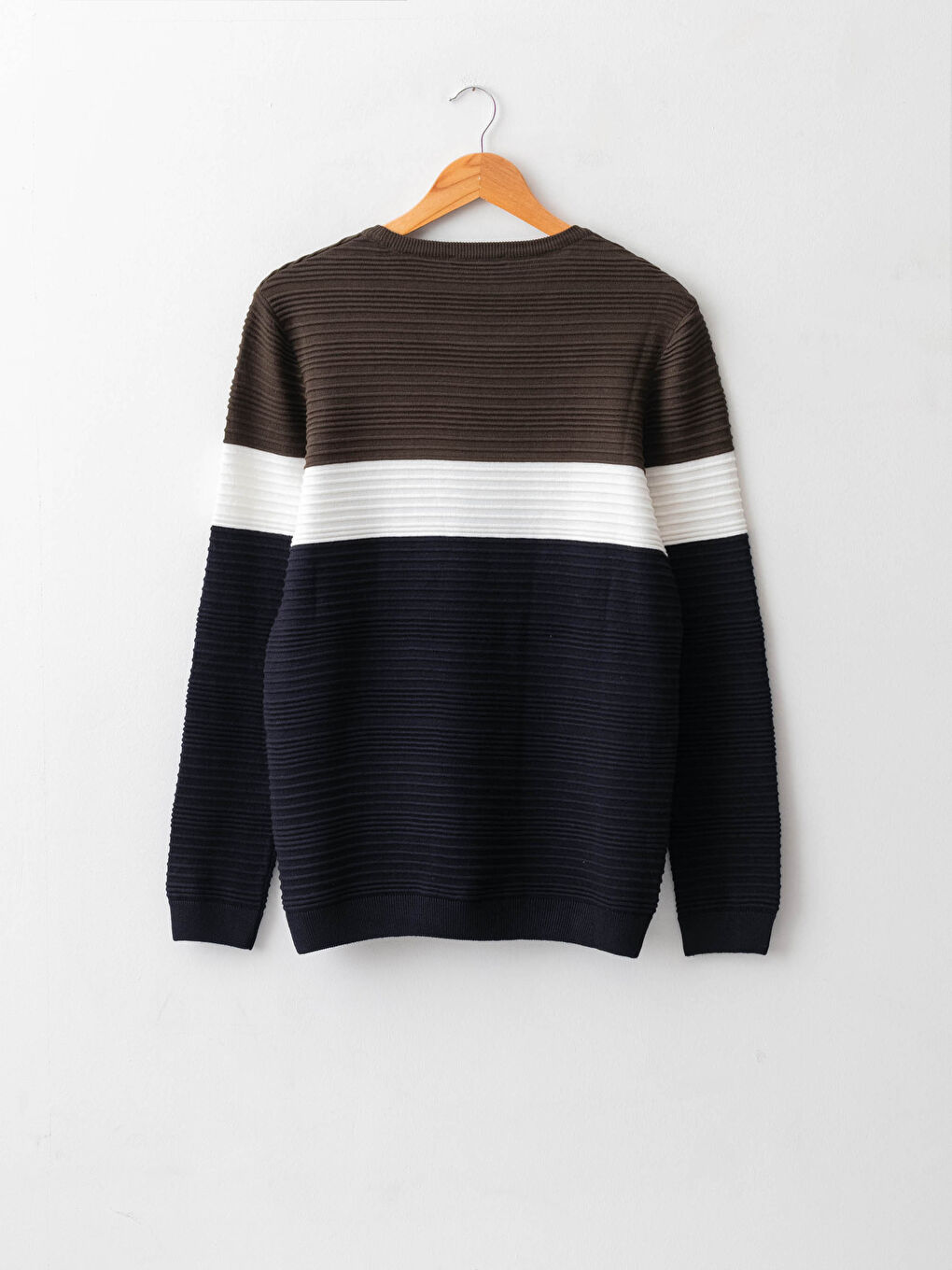 Haki Bisiklet Yaka Uzun Kollu Renk Bloklu Erkek Triko Kazak-1