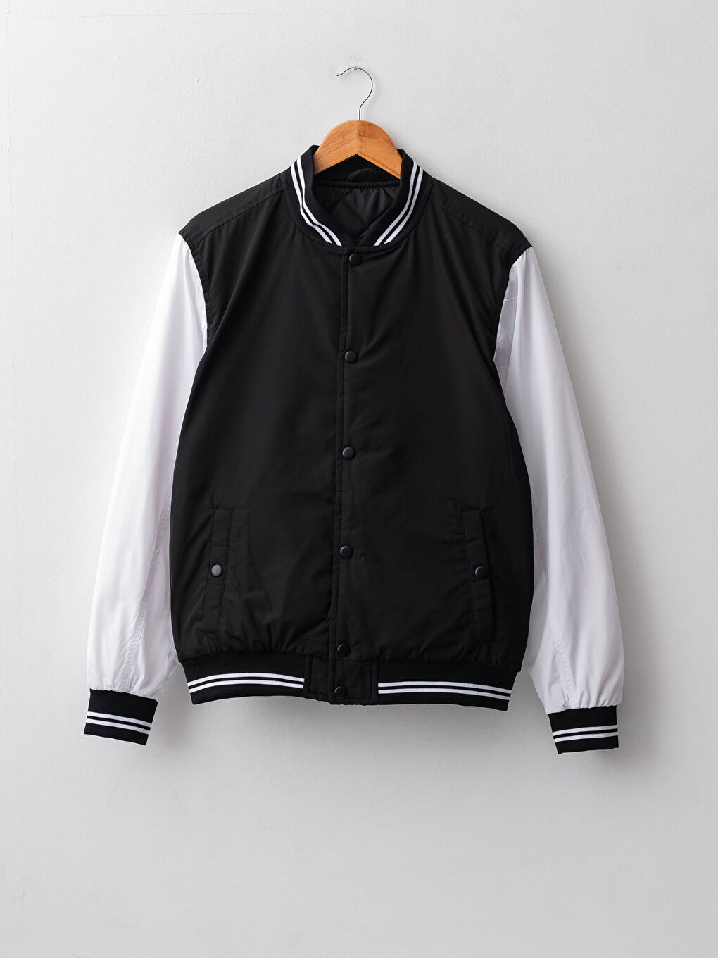 Siyah Standart Kalıp Kolej Yaka Erkek Bomber Ceket-8
