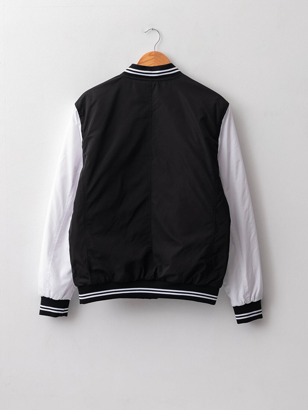 Siyah Standart Kalıp Kolej Yaka Erkek Bomber Ceket-9