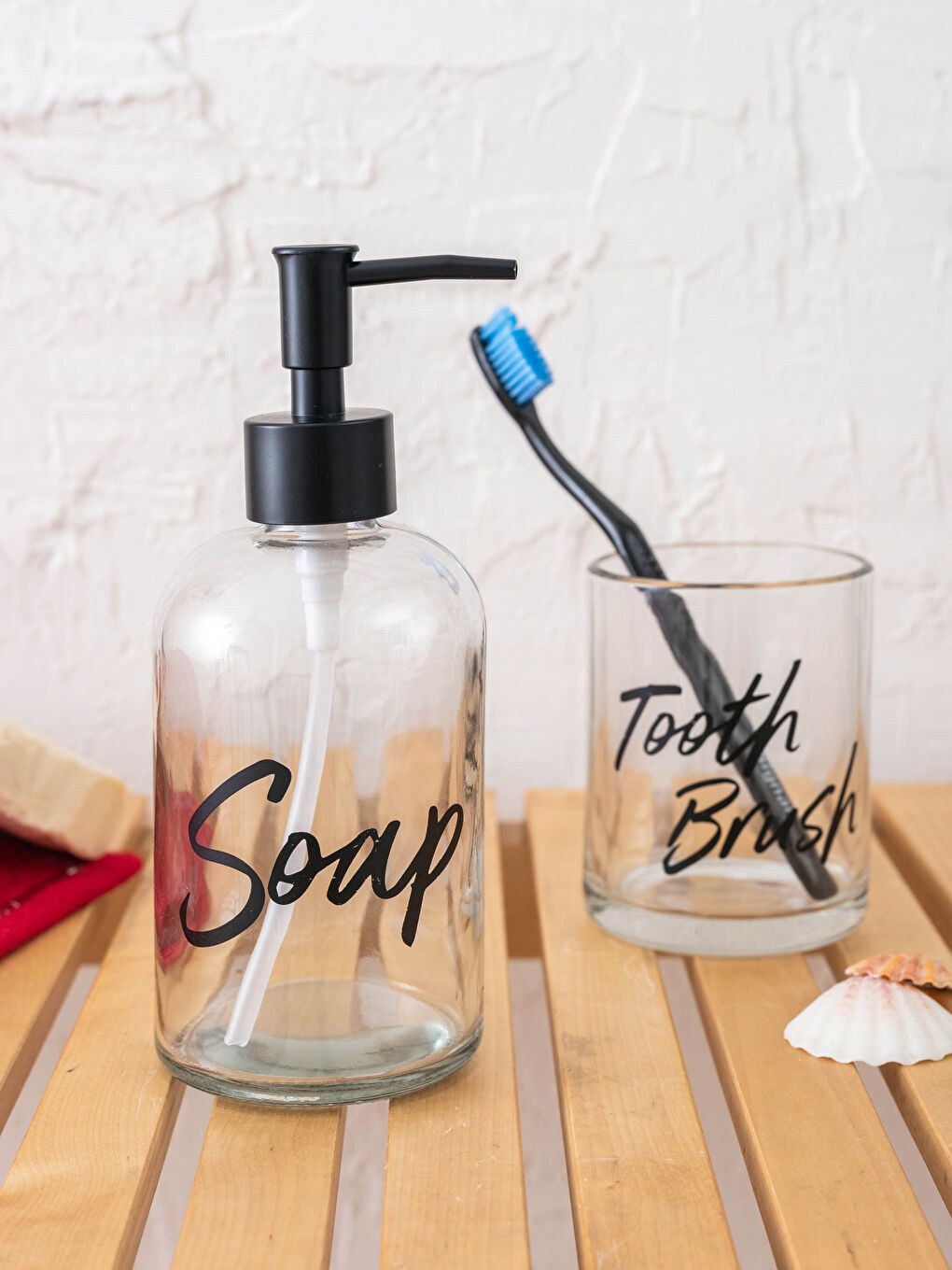LCW HOME Slogan Printed Glass Bathroom Set of 2 -W12282Z8-Q57