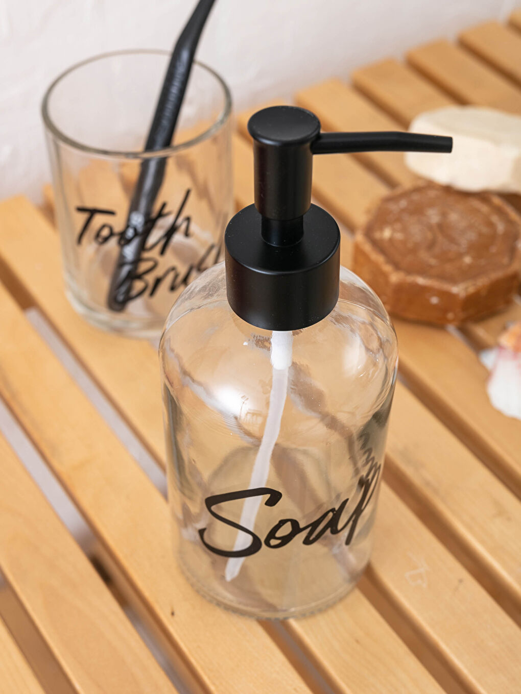 LCW HOME Slogan Printed Glass Bathroom Set of 2 -W12282Z8-Q57