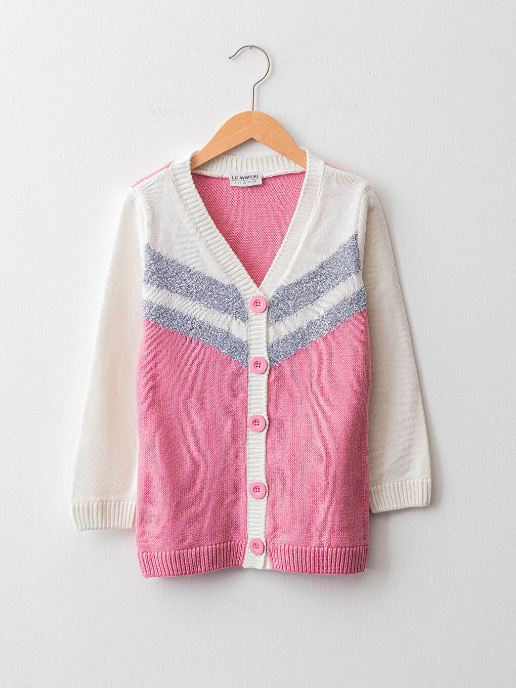 LCW Kids V-Neck Color Block Long Sleeve Girls' Knitwear Cardigan -W12345Z4-CUE