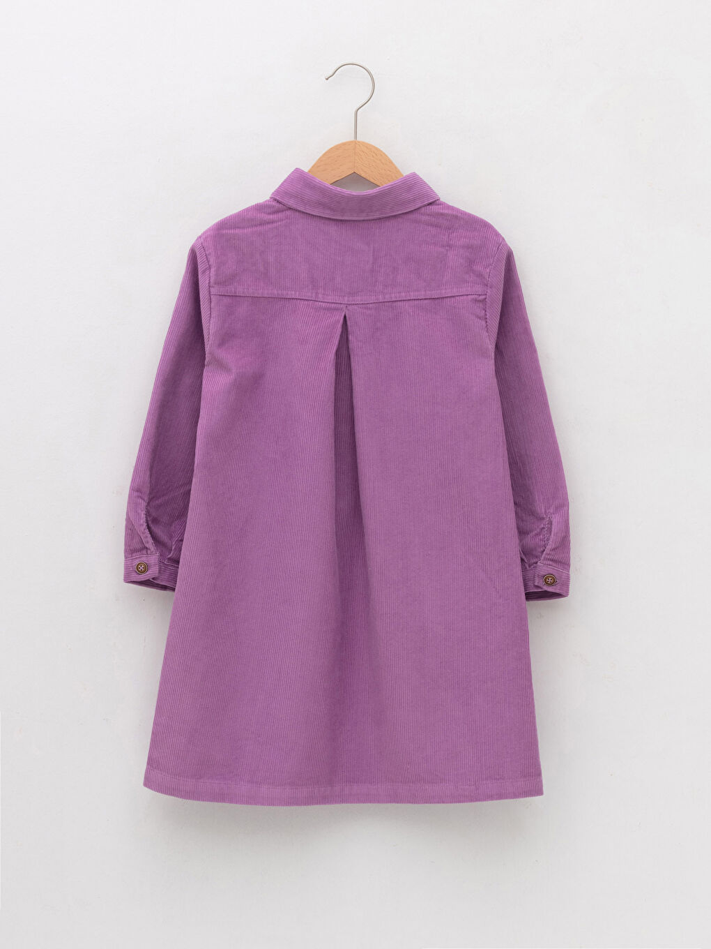 Robe de Fille en Velours à Col de Chemise Basique à Manches Longues-1