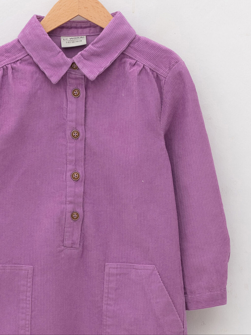 Robe de Fille en Velours à Col de Chemise Basique à Manches Longues-2