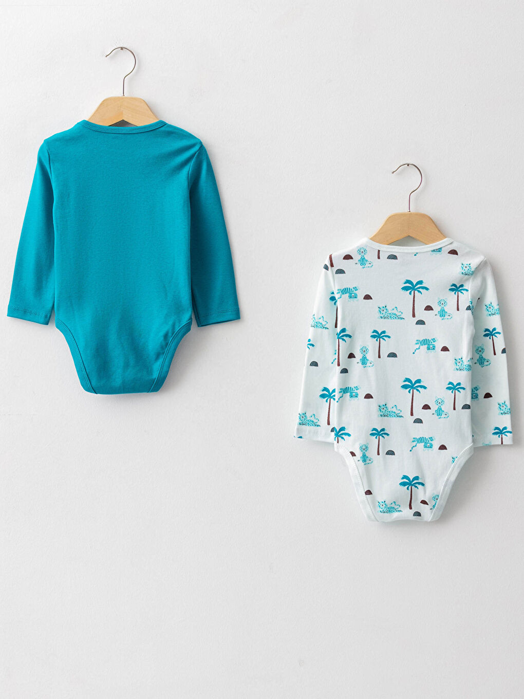Turkuaz Bisiklet Yaka Uzun Kollu Baskılı Pamuklu Erkek Bebek Çıtçıtlı Body 2'li-1