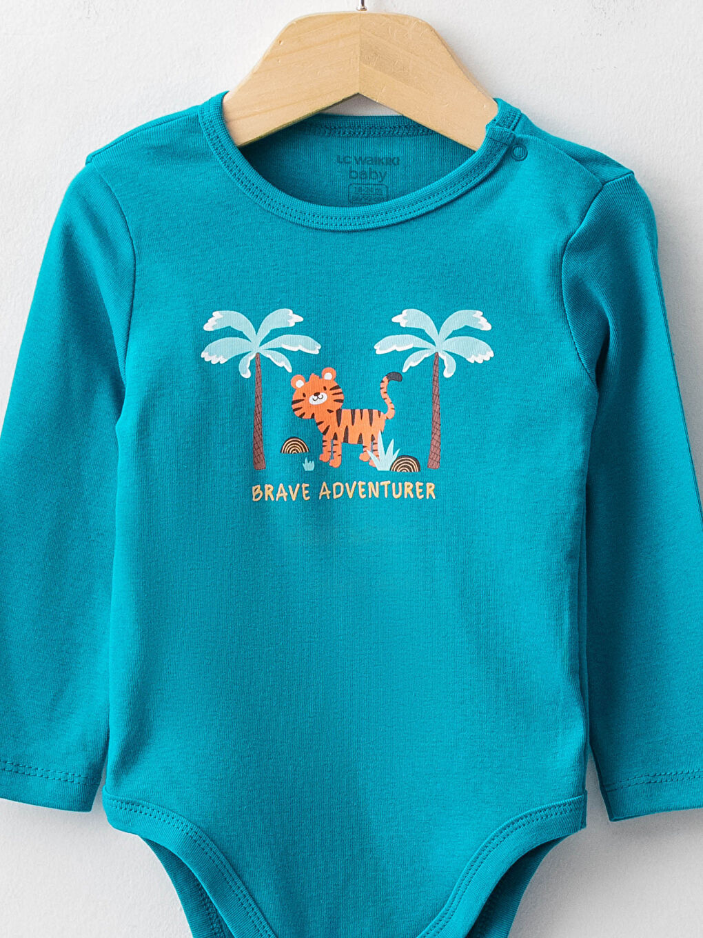 Turkuaz Bisiklet Yaka Uzun Kollu Baskılı Pamuklu Erkek Bebek Çıtçıtlı Body 2'li-2