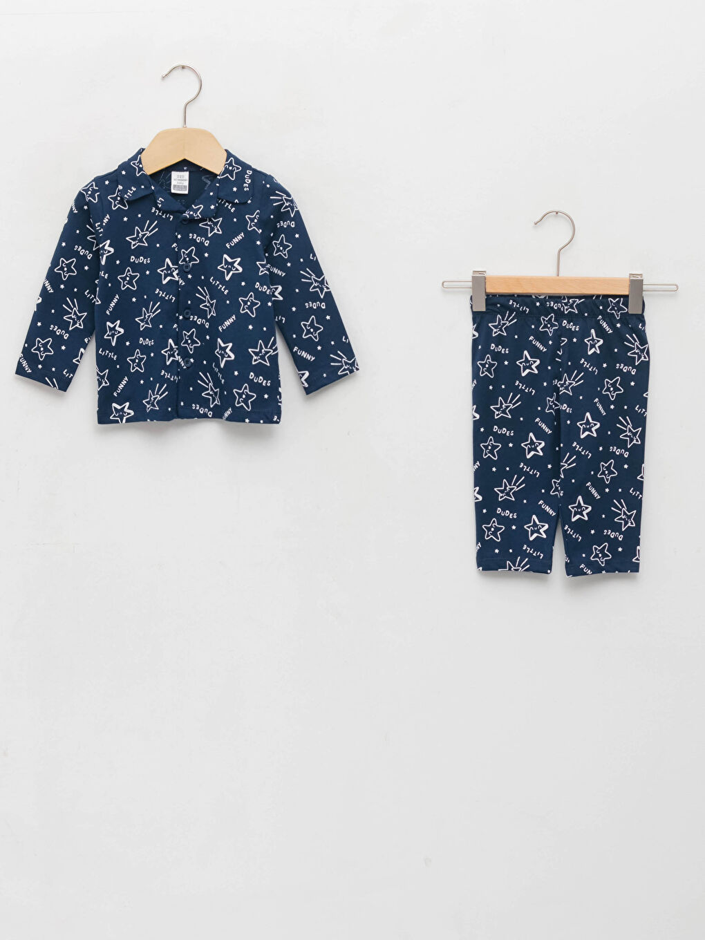 Shirt Collar Long Sleeve Printed Cotton Baby Boy Pajamas Set
