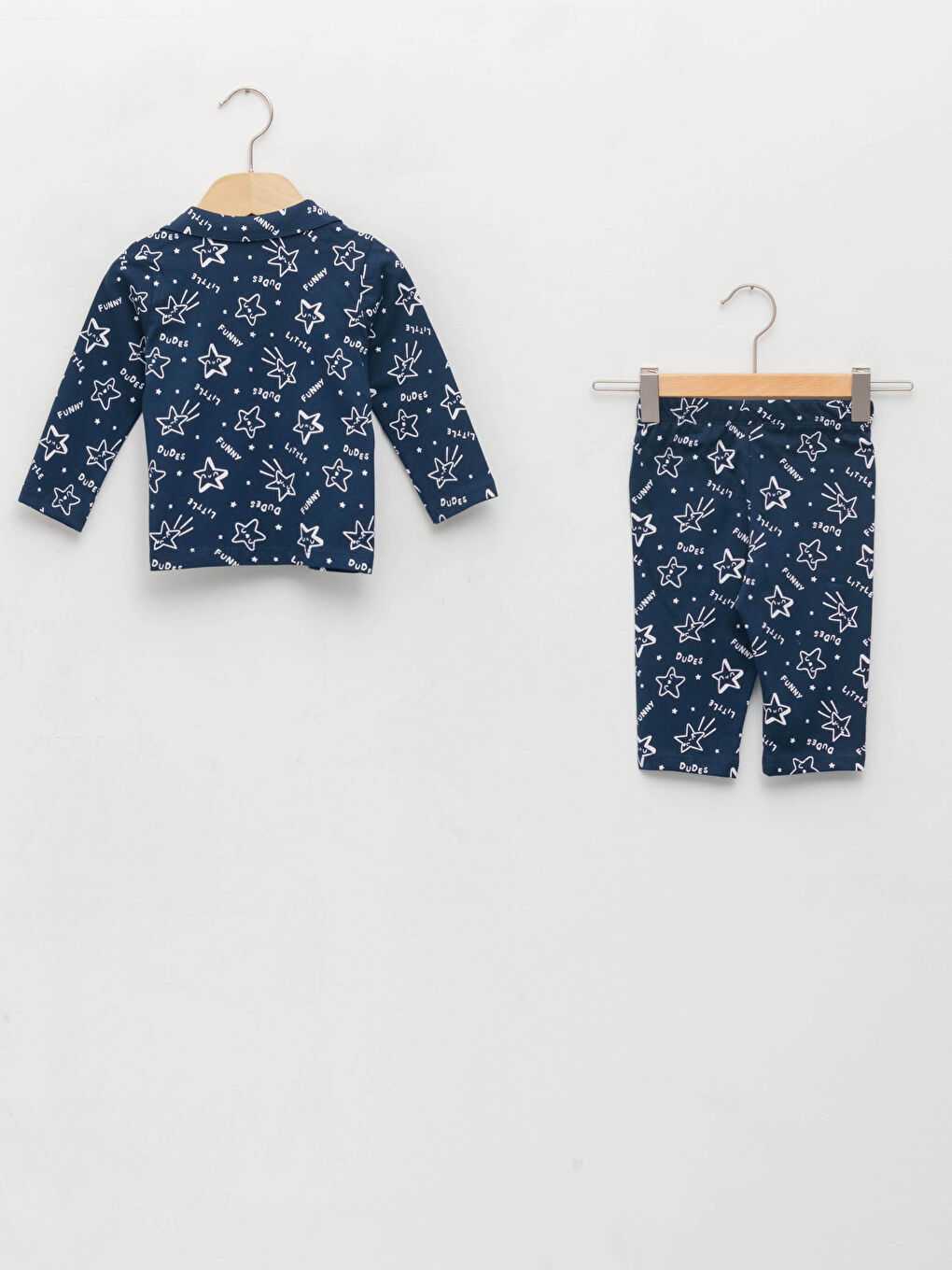 Shirt Collar Long Sleeve Printed Cotton Baby Boy Pajamas Set-1