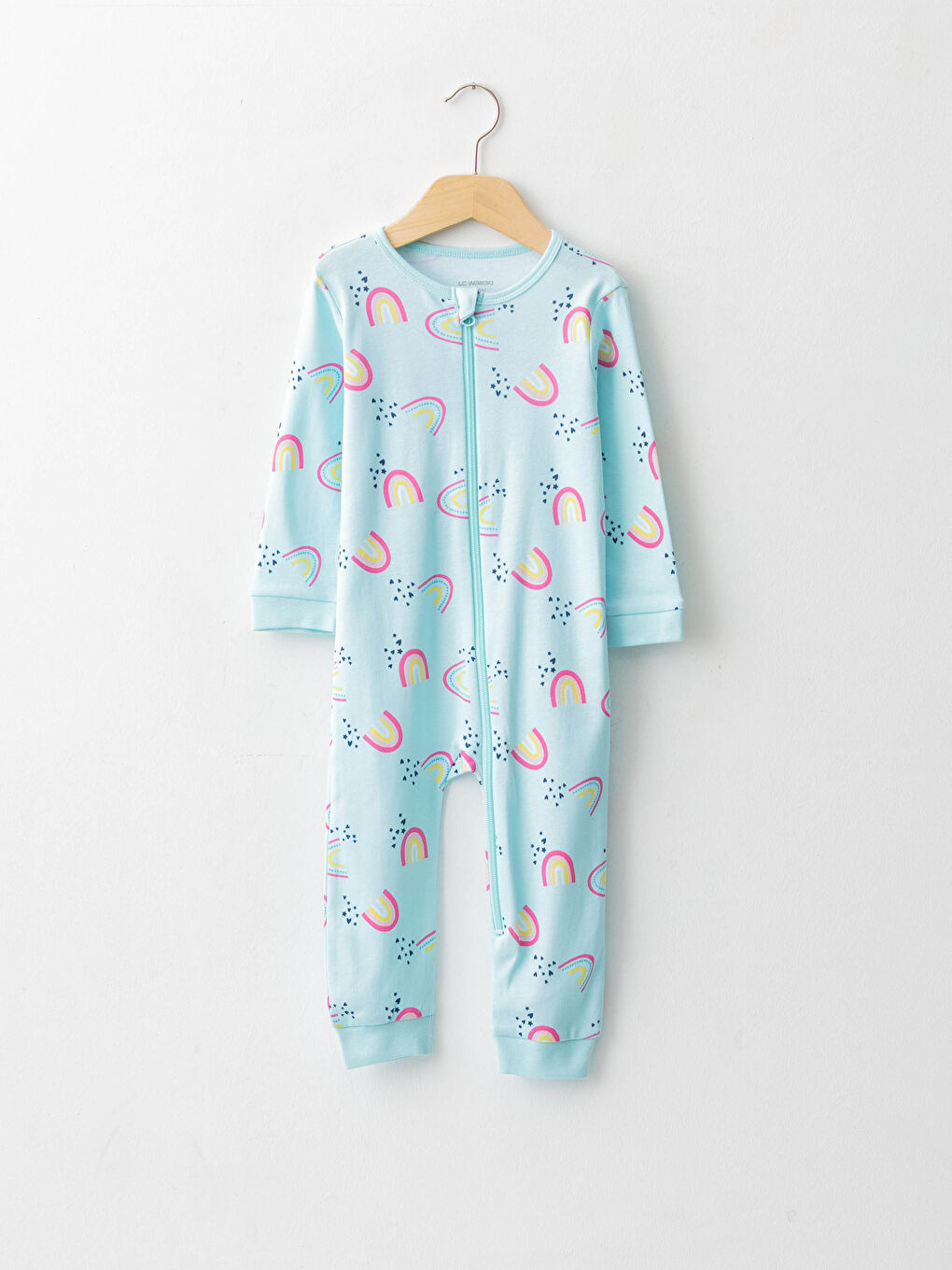 Crew Neck Long Sleeve Printed Cotton Baby Girl Zipper Jumpsuit