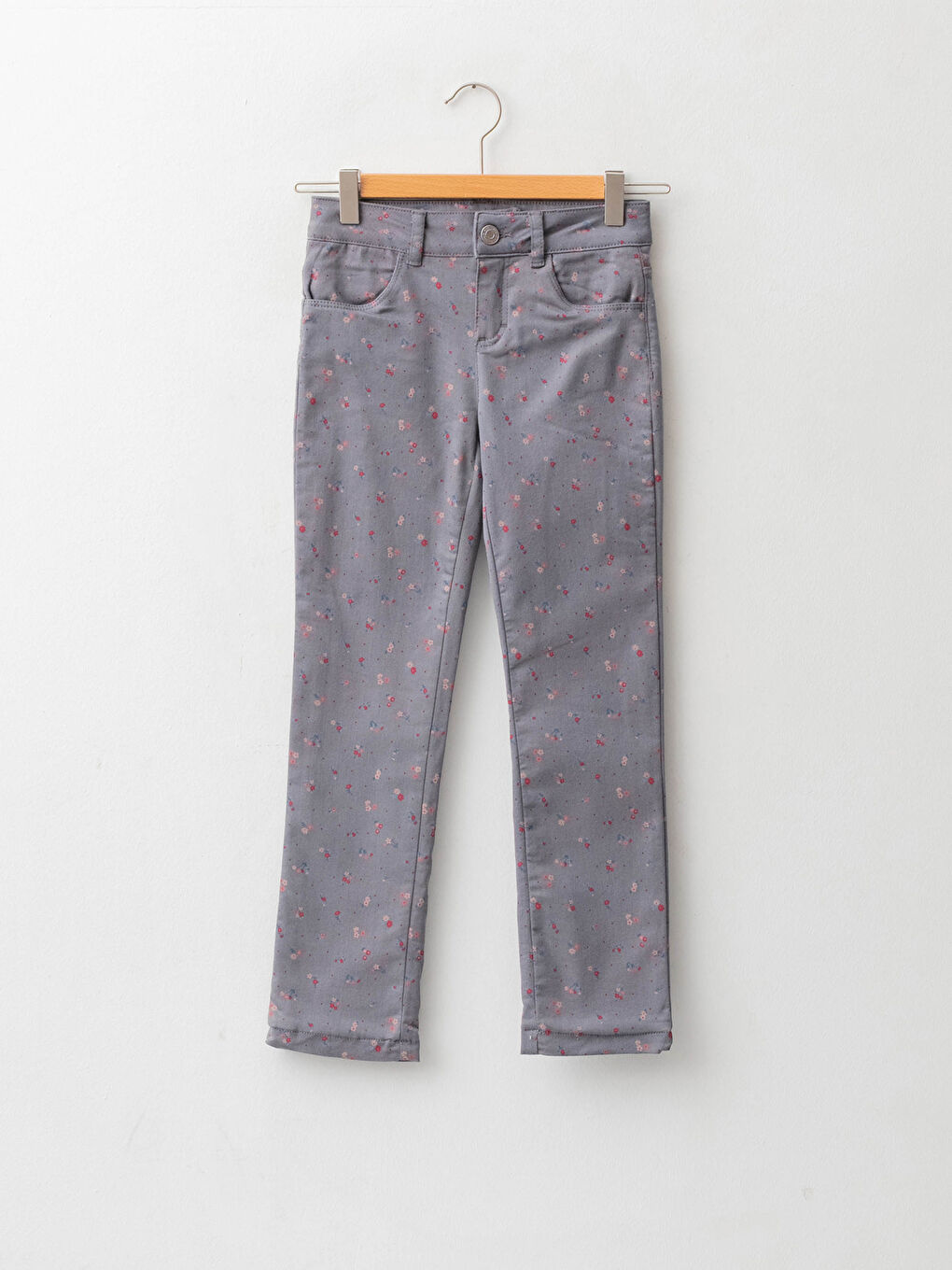 Брюки для девочек слим фит с принтом из габардина на флисовой подкладке-1